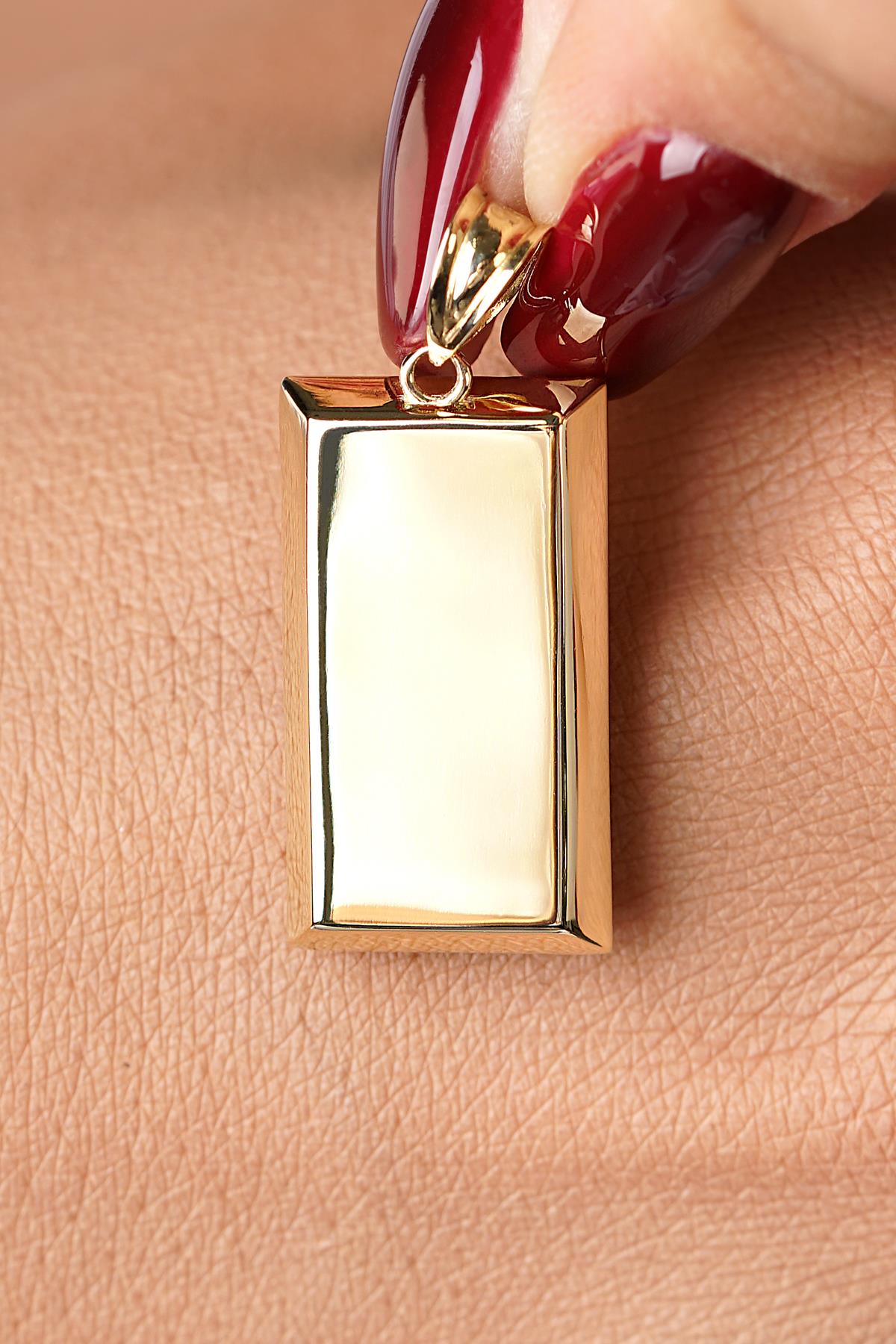 14K Solid Gold Large Ingot Gold Bar Pendant