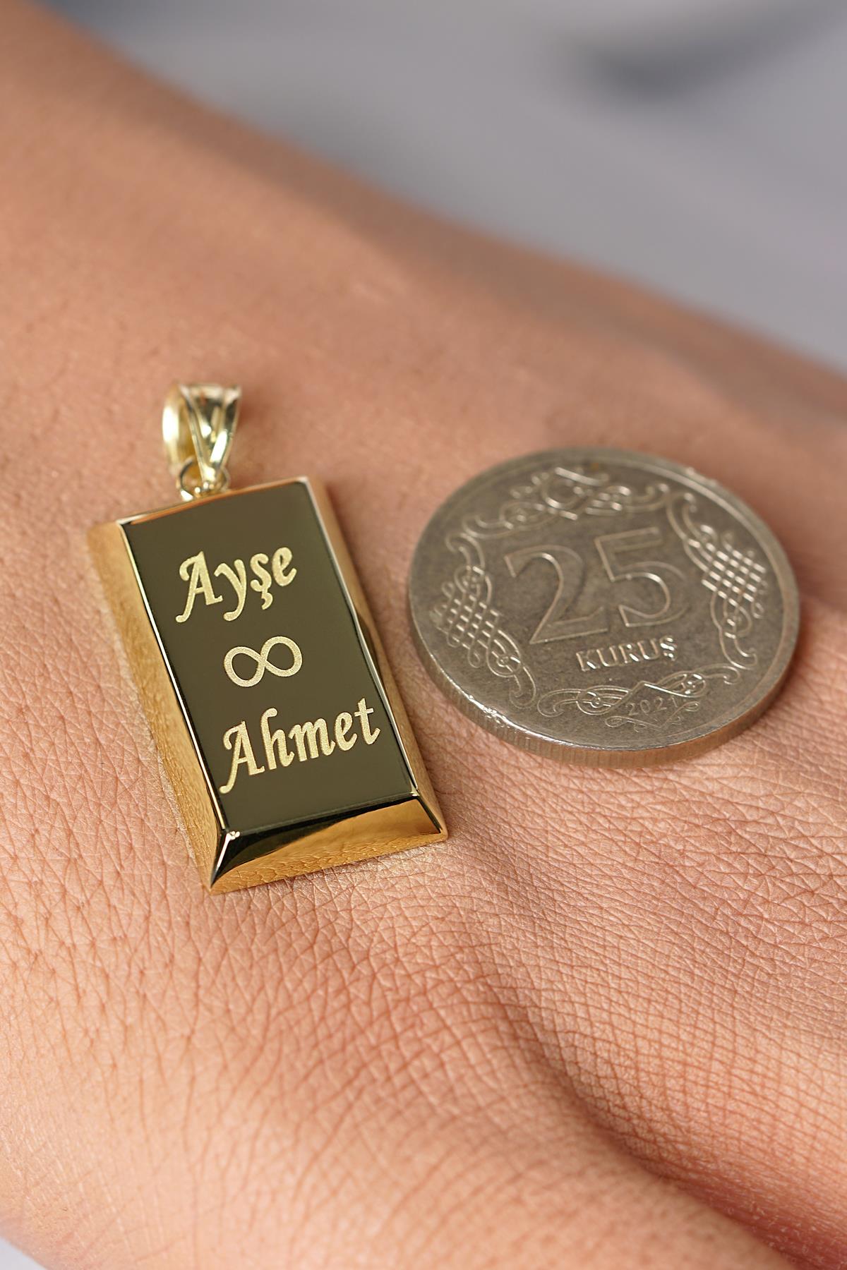 14K Solid Gold Large Ingot Gold Bar Pendant