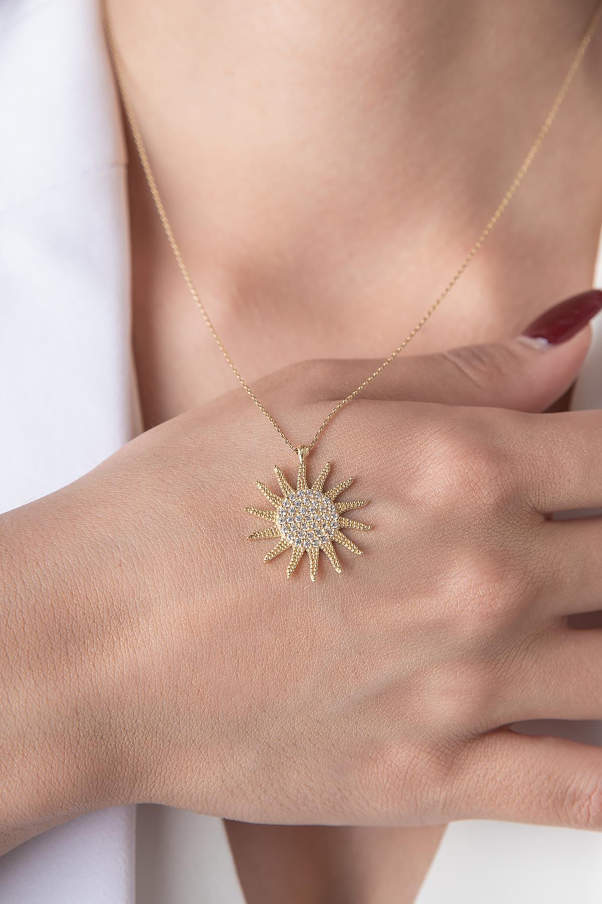 14K Gold Large Sun Necklace