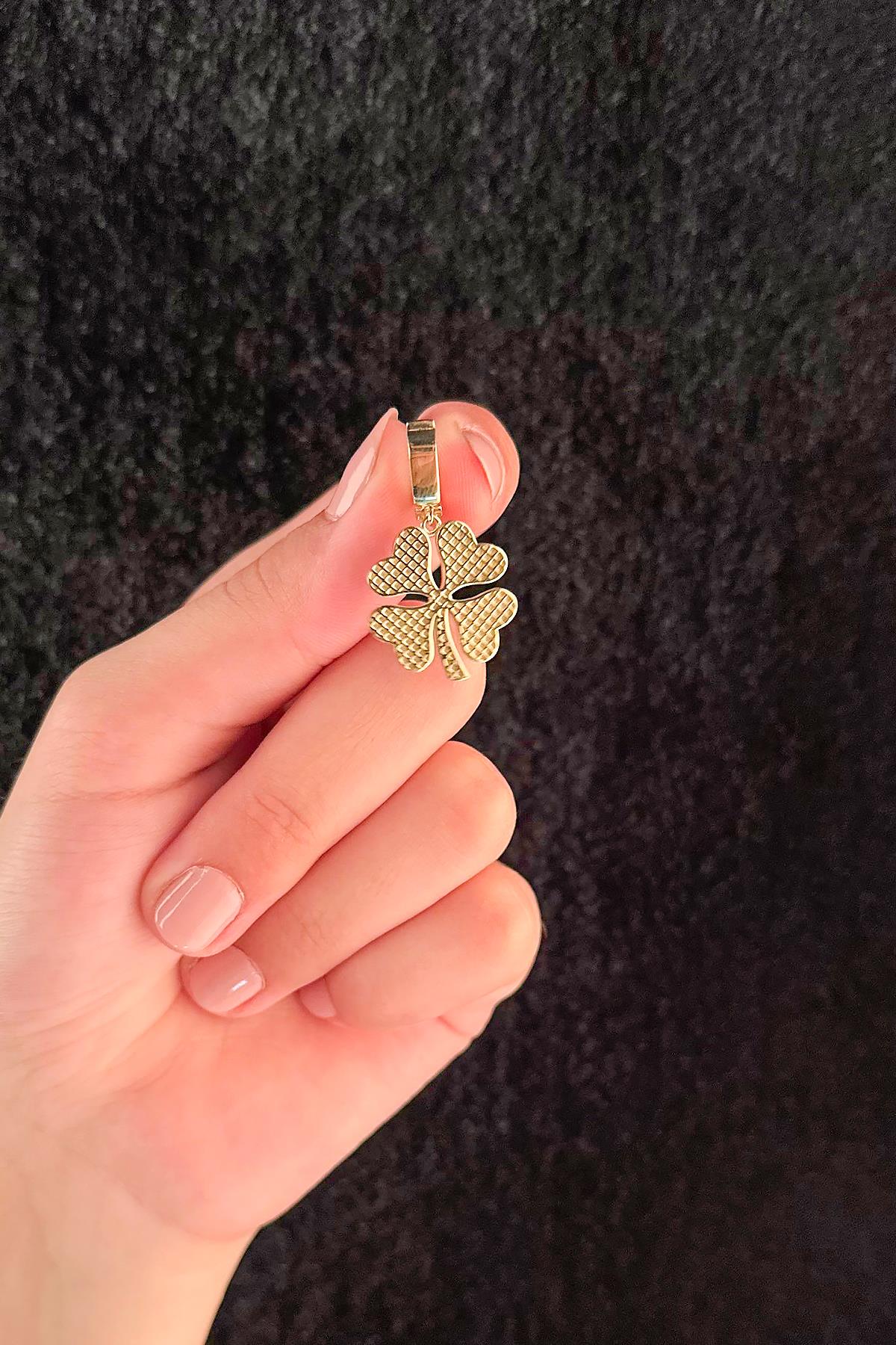 14K Gold Light Blue Enamel Four Leaf Clover Charm