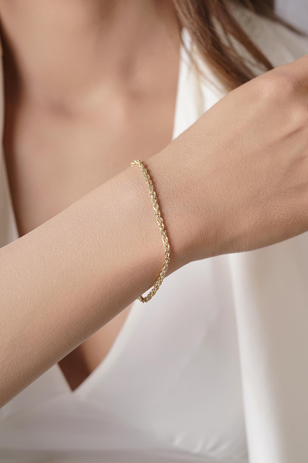14K Gold Light Rope Chain Bracelet 0.098 inch