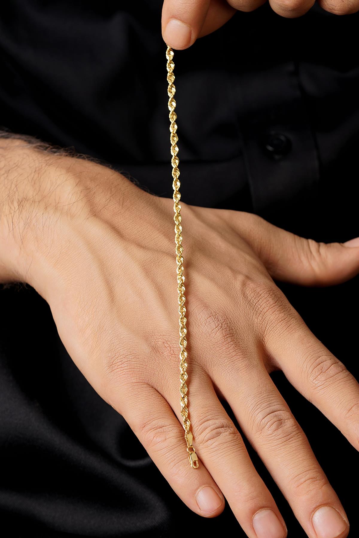 14K Solid Gold Light Rope Chain Bracelet 0.098 inch