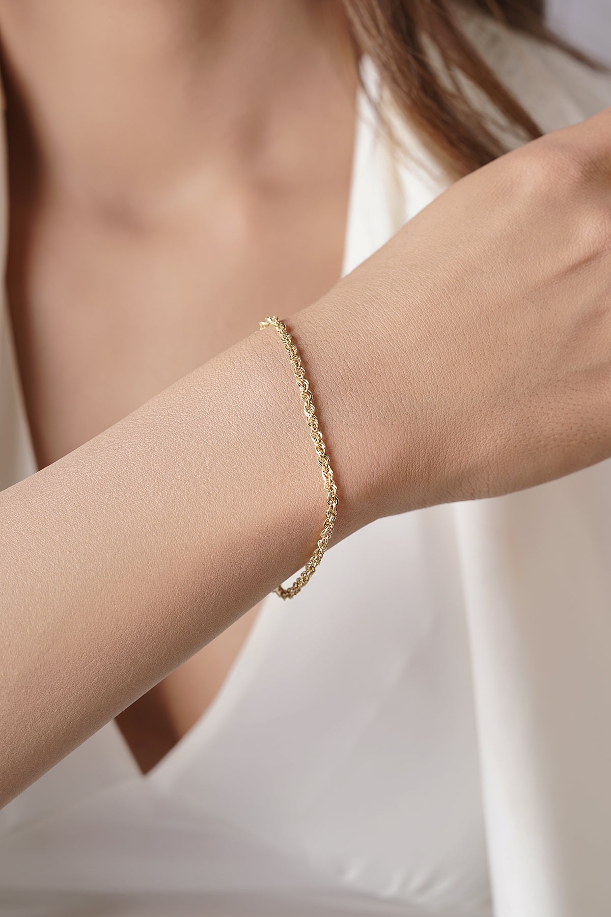 14K Gold Light Rope Chain Bracelet 0.098 inch