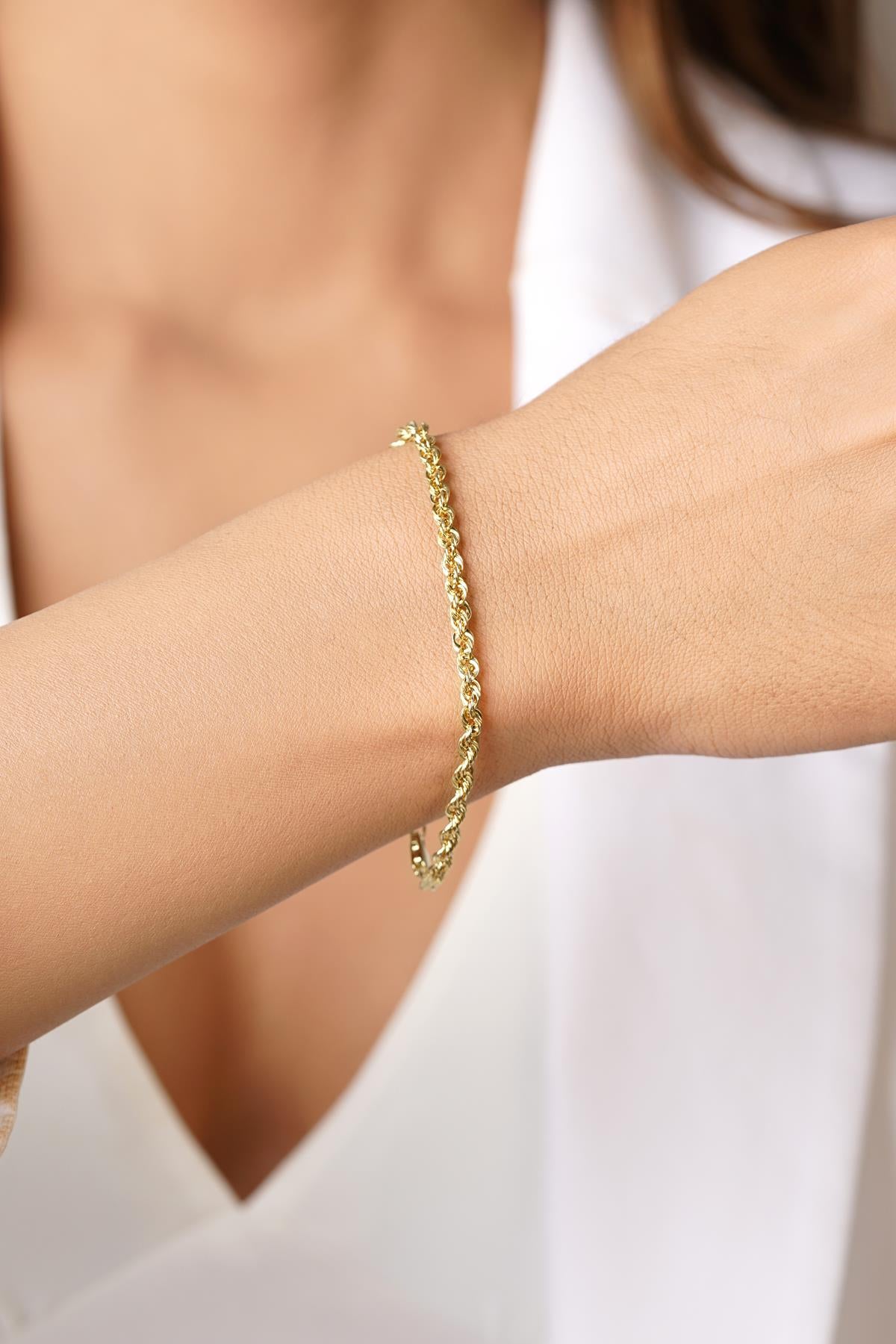 14K Gold Light Rope Chain Bracelet 0.124 inch