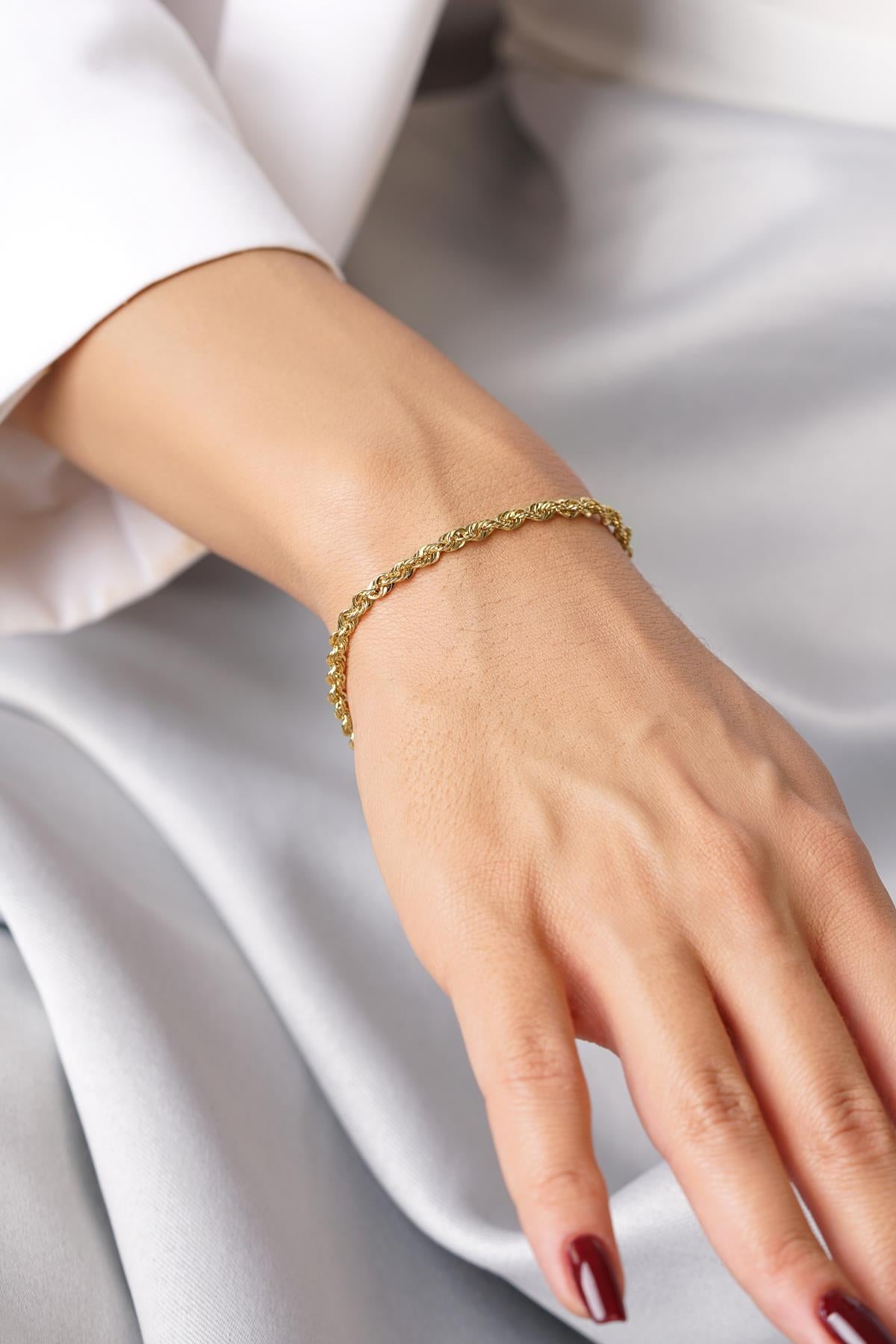 14K Gold Light Rope Chain Bracelet 0.124 inch