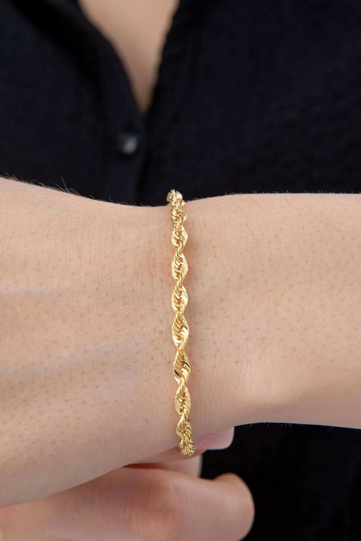 14K Gold Light Rope Chain Bracelet 0.124 inch