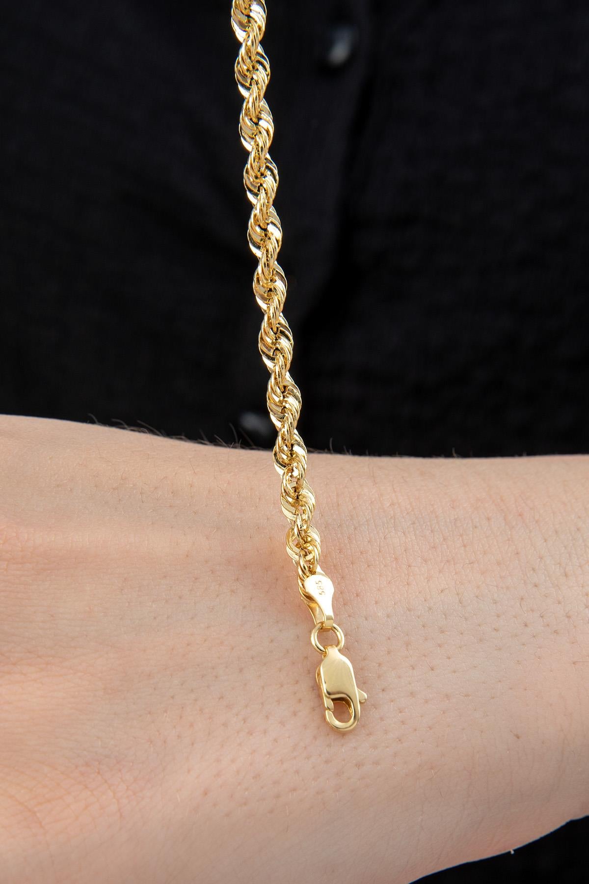 14K Gold Light Rope Chain Bracelet 0.153 inch