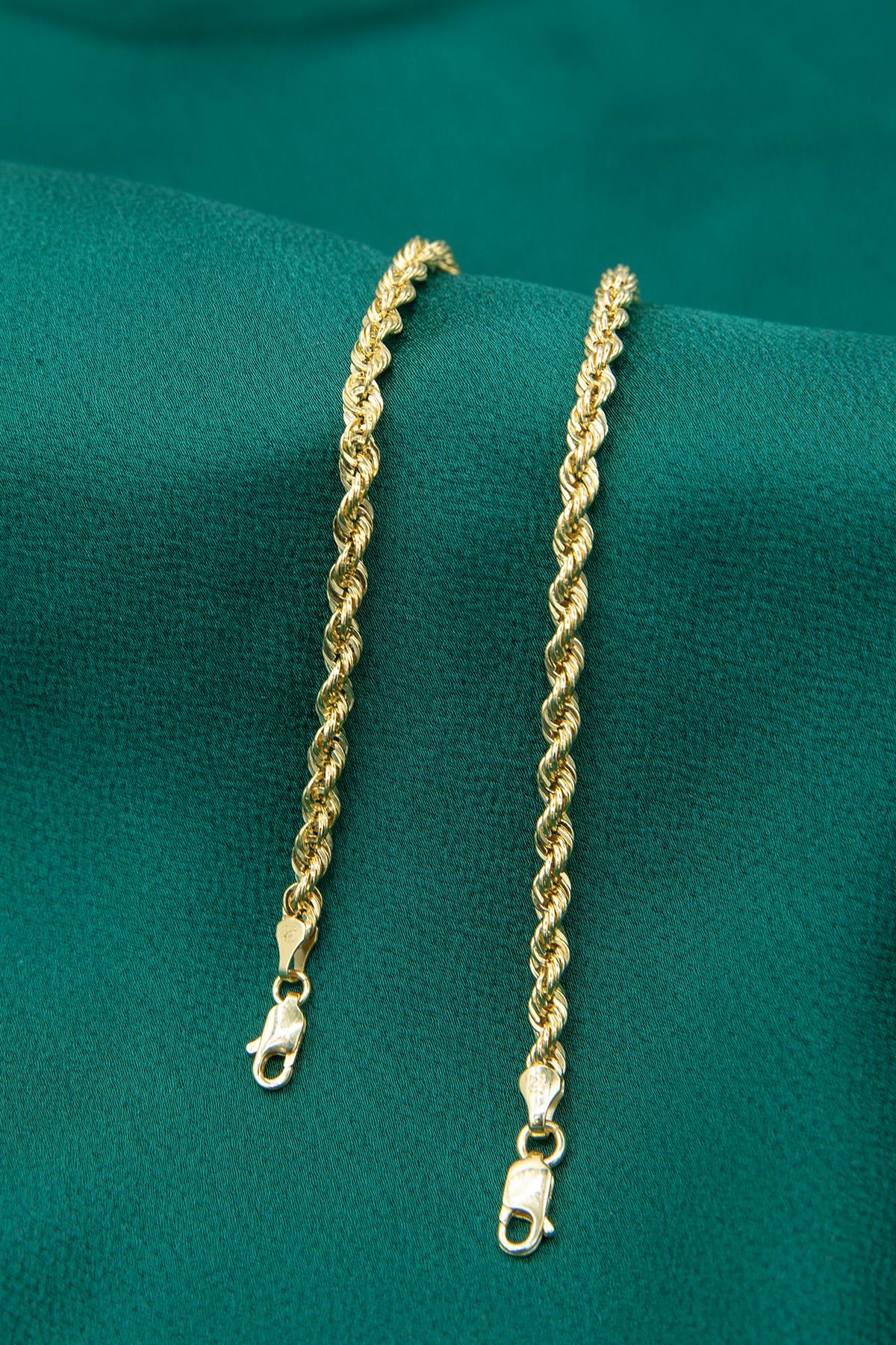 14K Gold Light Rope Chain Bracelet 0.153 inch