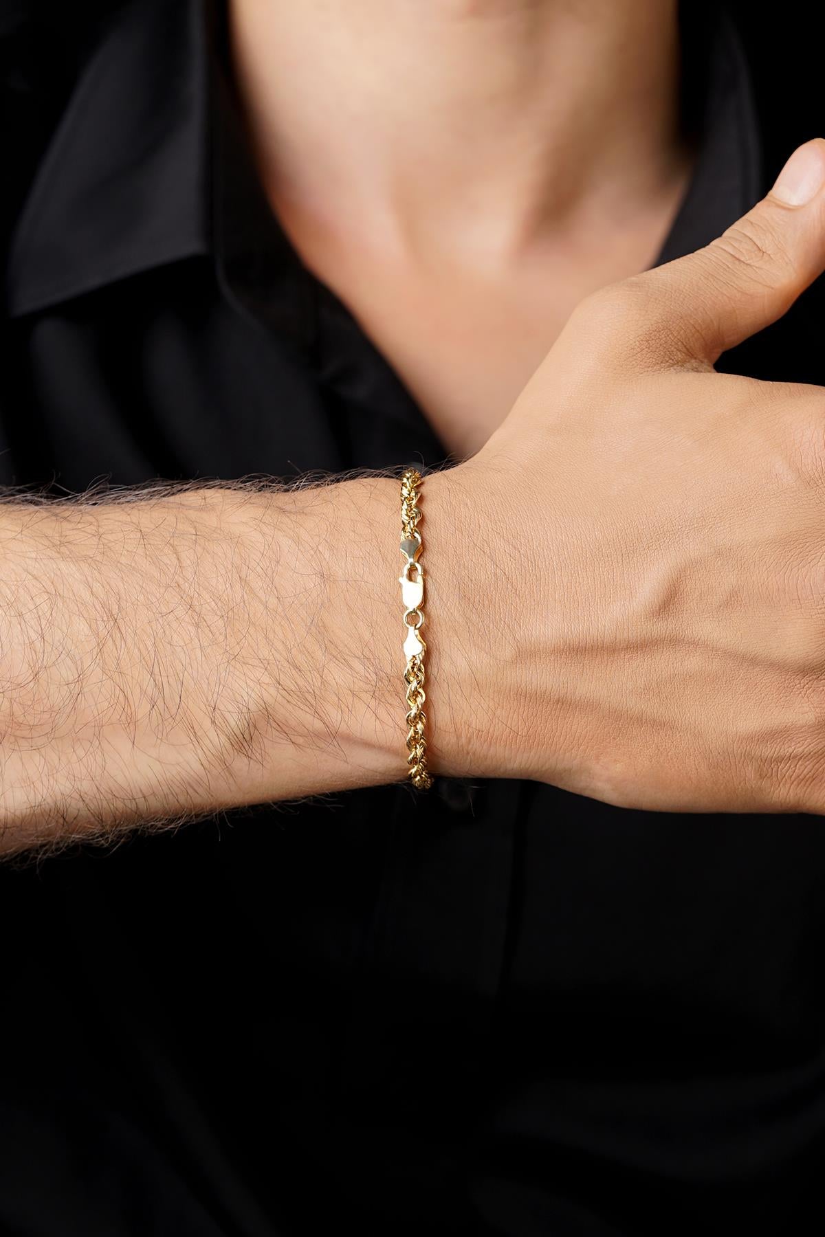 14K Solid Gold Light Rope Chain Bracelet 0.173 inch