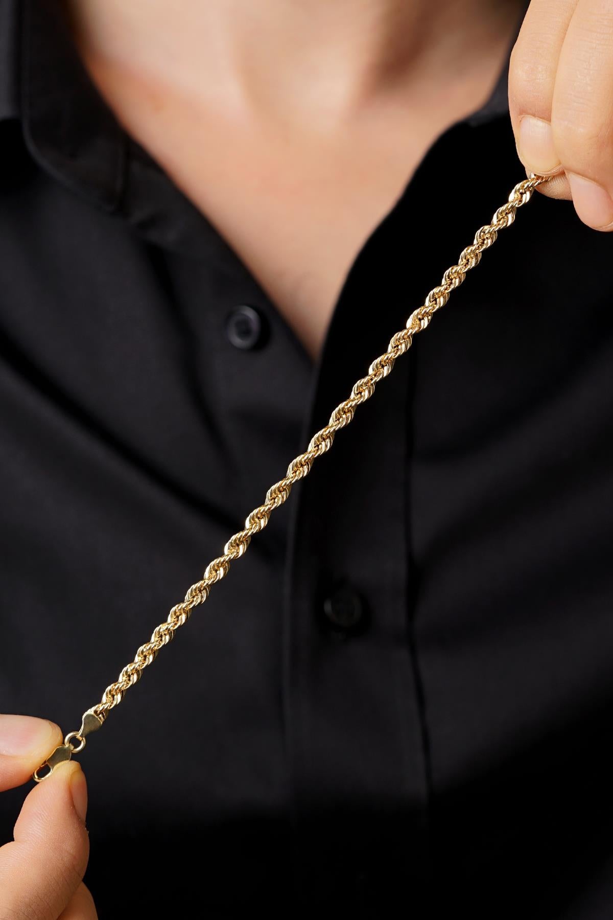 14K Solid Gold Light Rope Chain Bracelet 0.173 inch