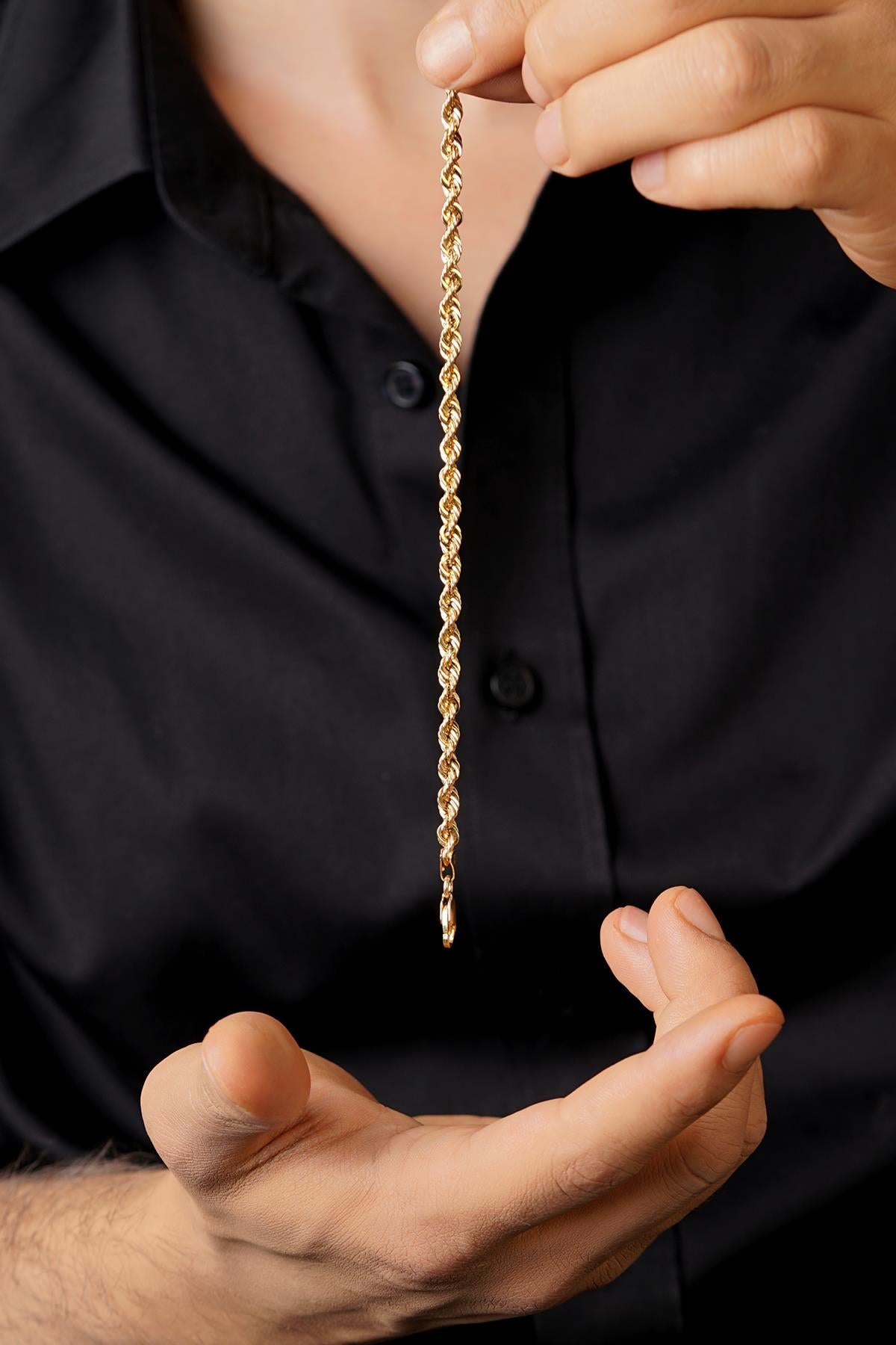 14K Solid Gold Light Rope Chain Bracelet 0.173 inch