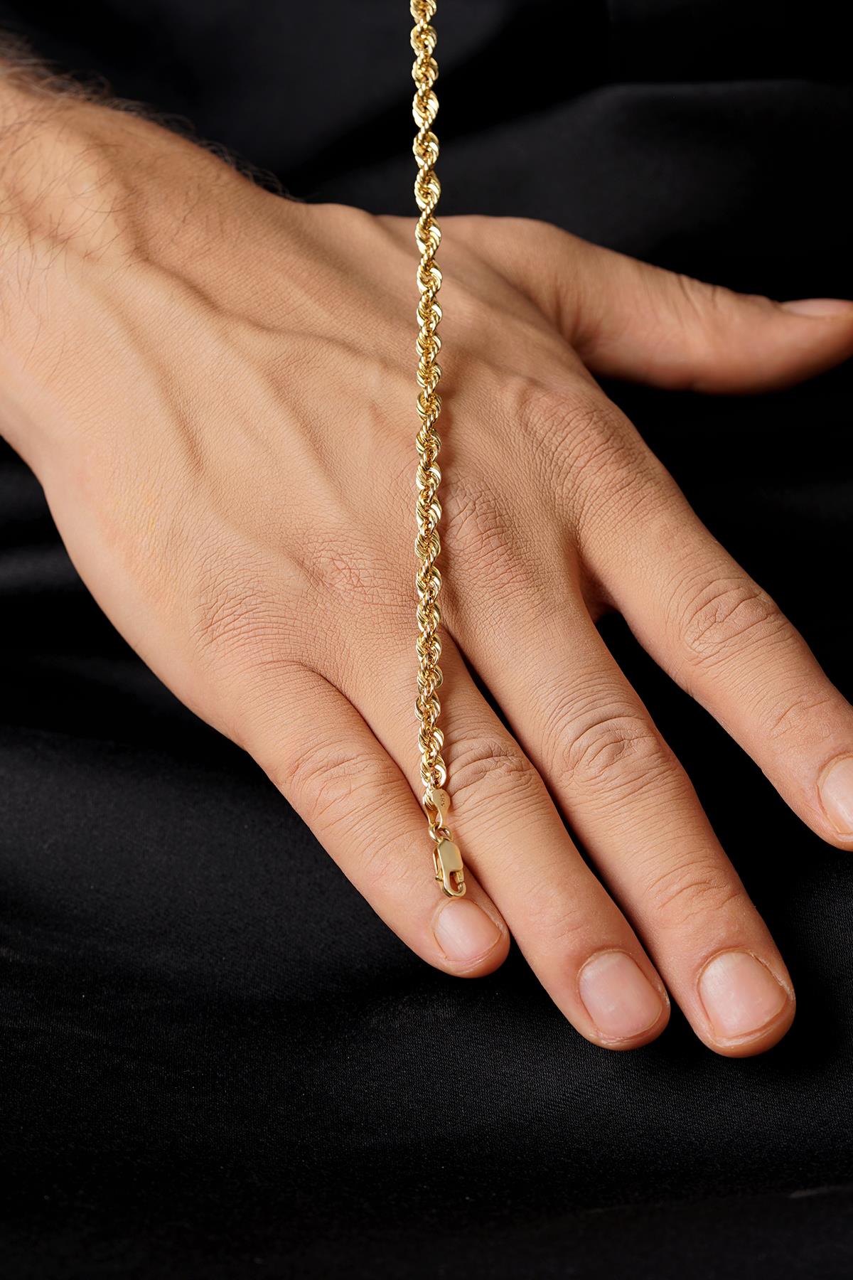 14K Solid Gold Light Rope Chain Bracelet 0.173 inch