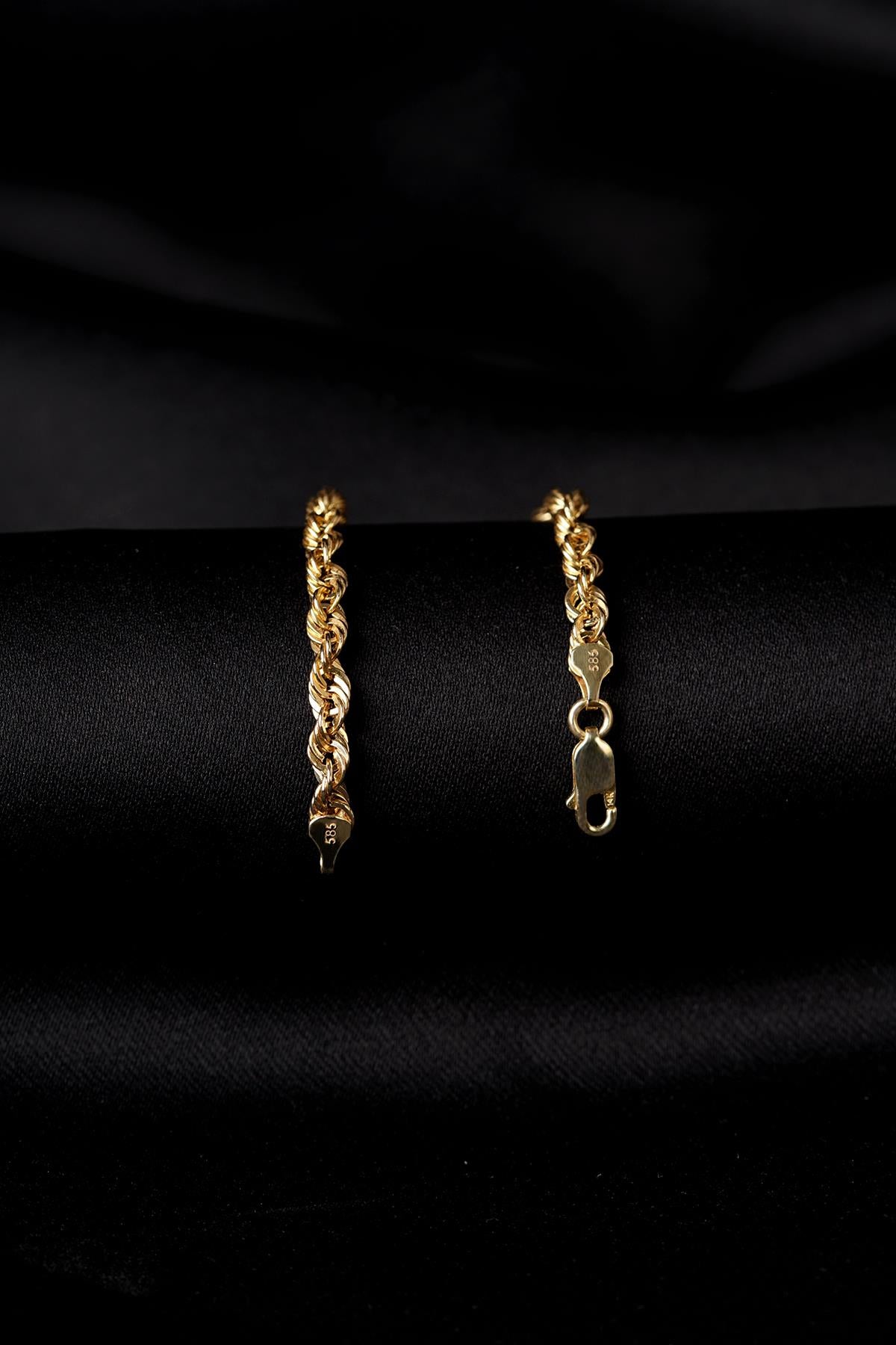 14K Solid Gold Light Rope Chain Bracelet 0.173 inch