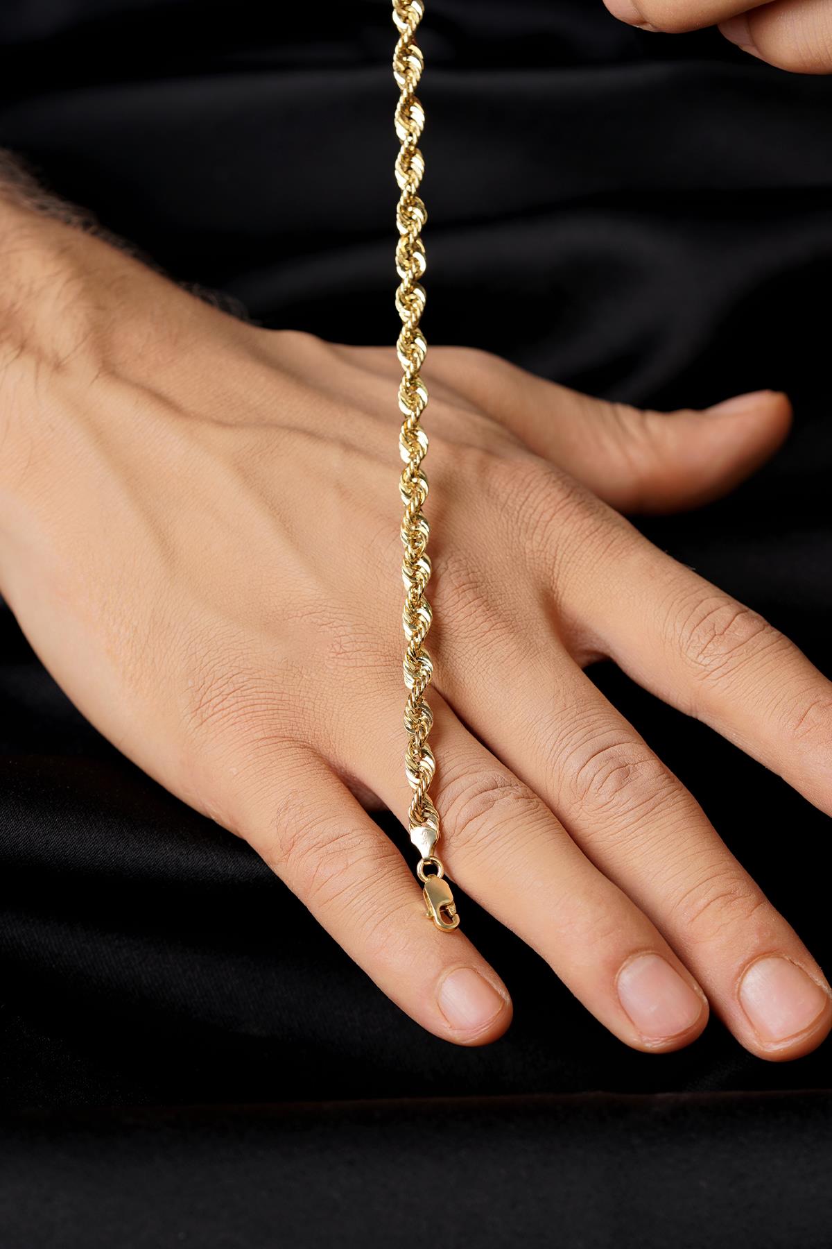 14K Solid Gold Light Rope Chain Bracelet 0.202 inch