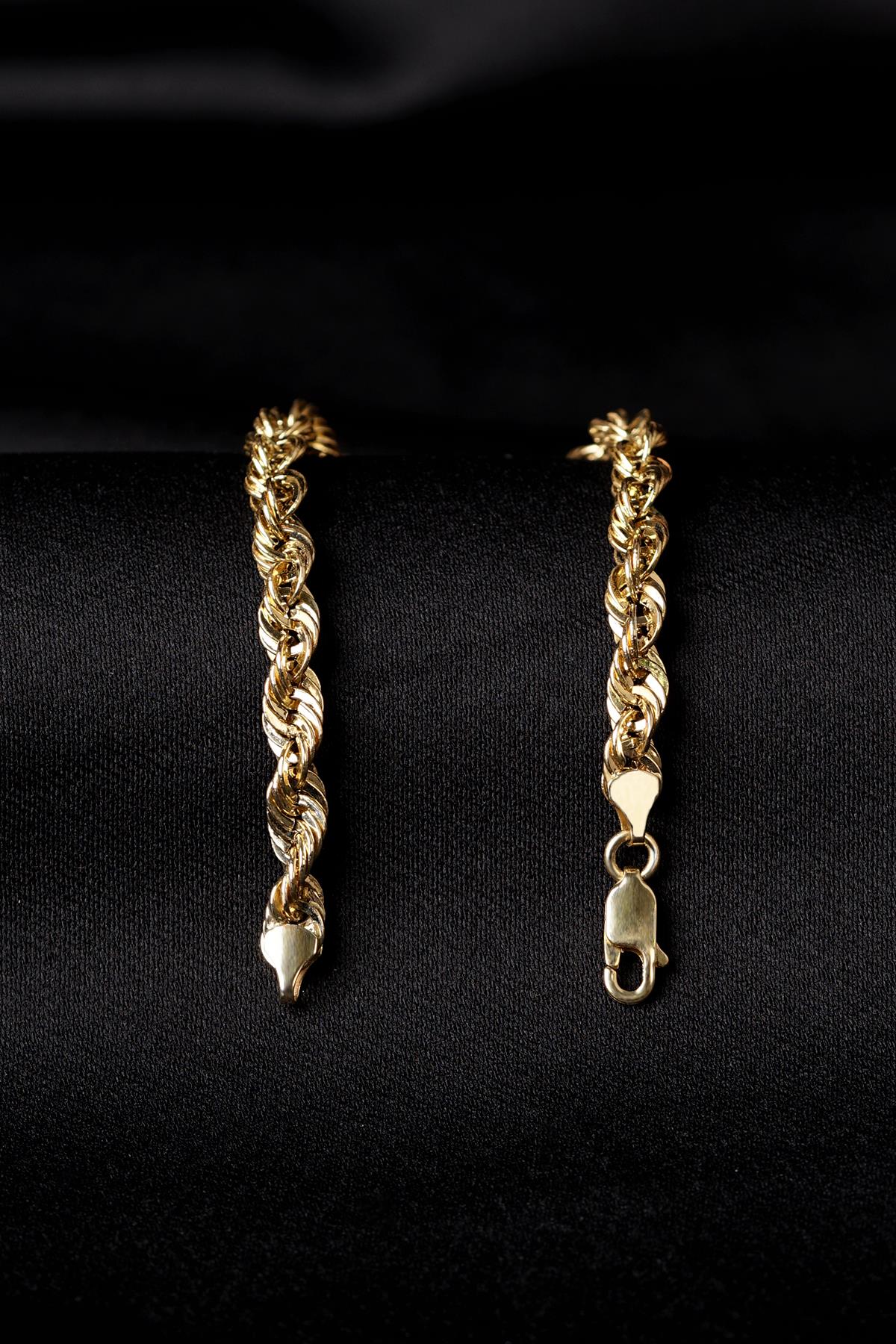 14K Solid Gold Light Rope Chain Bracelet 0.202 inch
