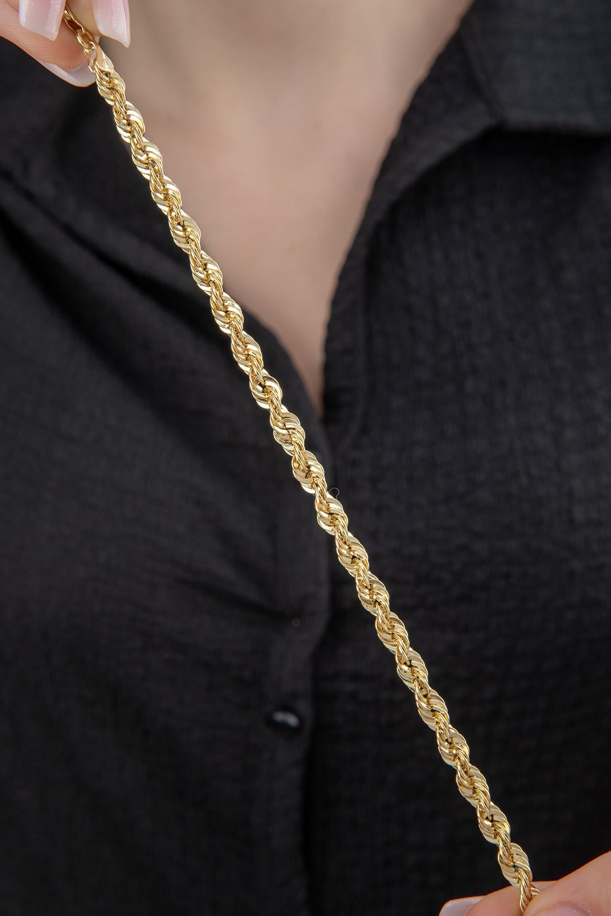 14K Gold Light Rope Chain Bracelet 0.202 inch