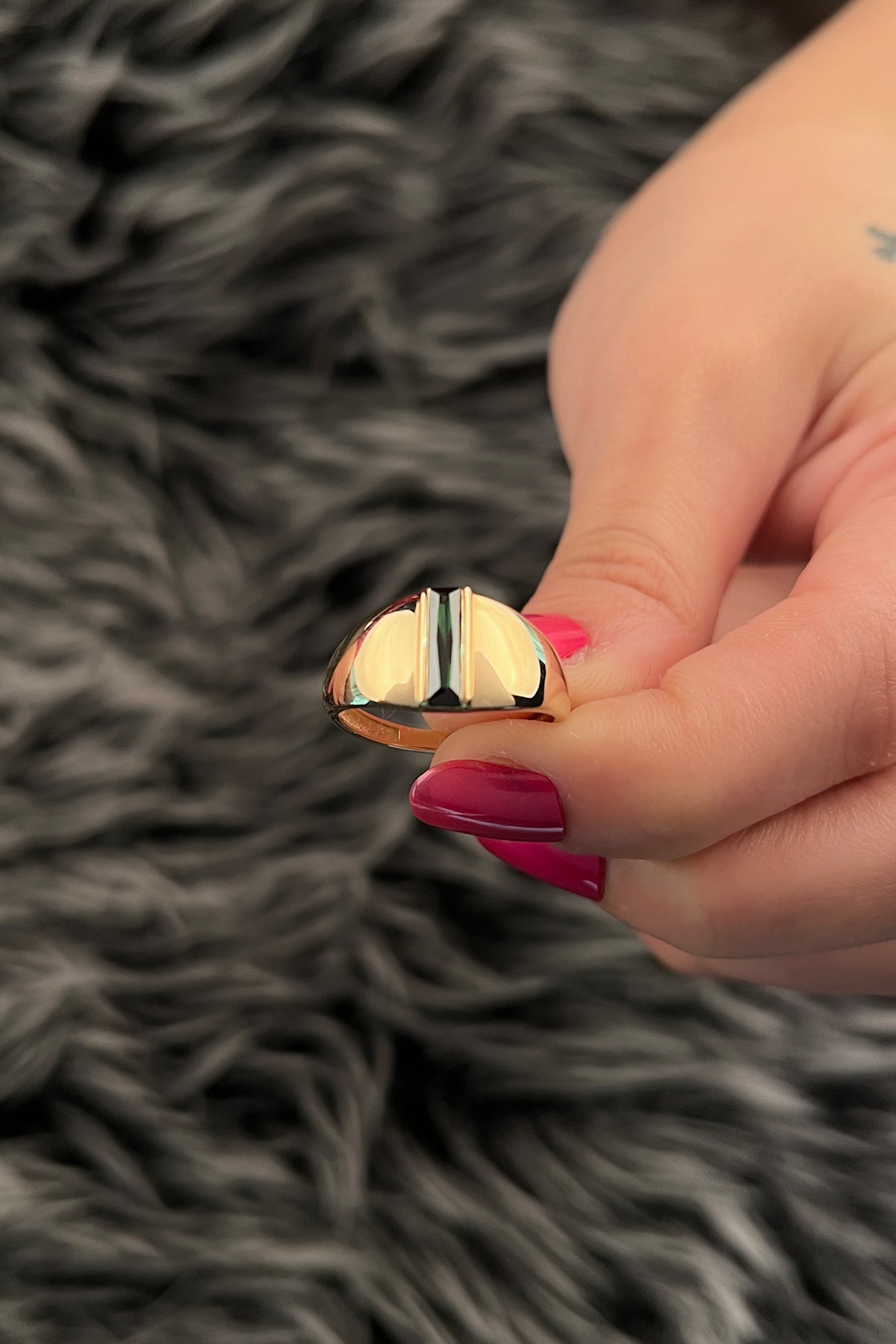 14K Gold Long Green Baguette Ring