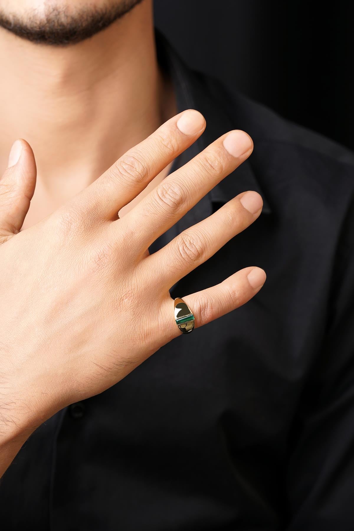 14K Gold Long Green Baguette Ring