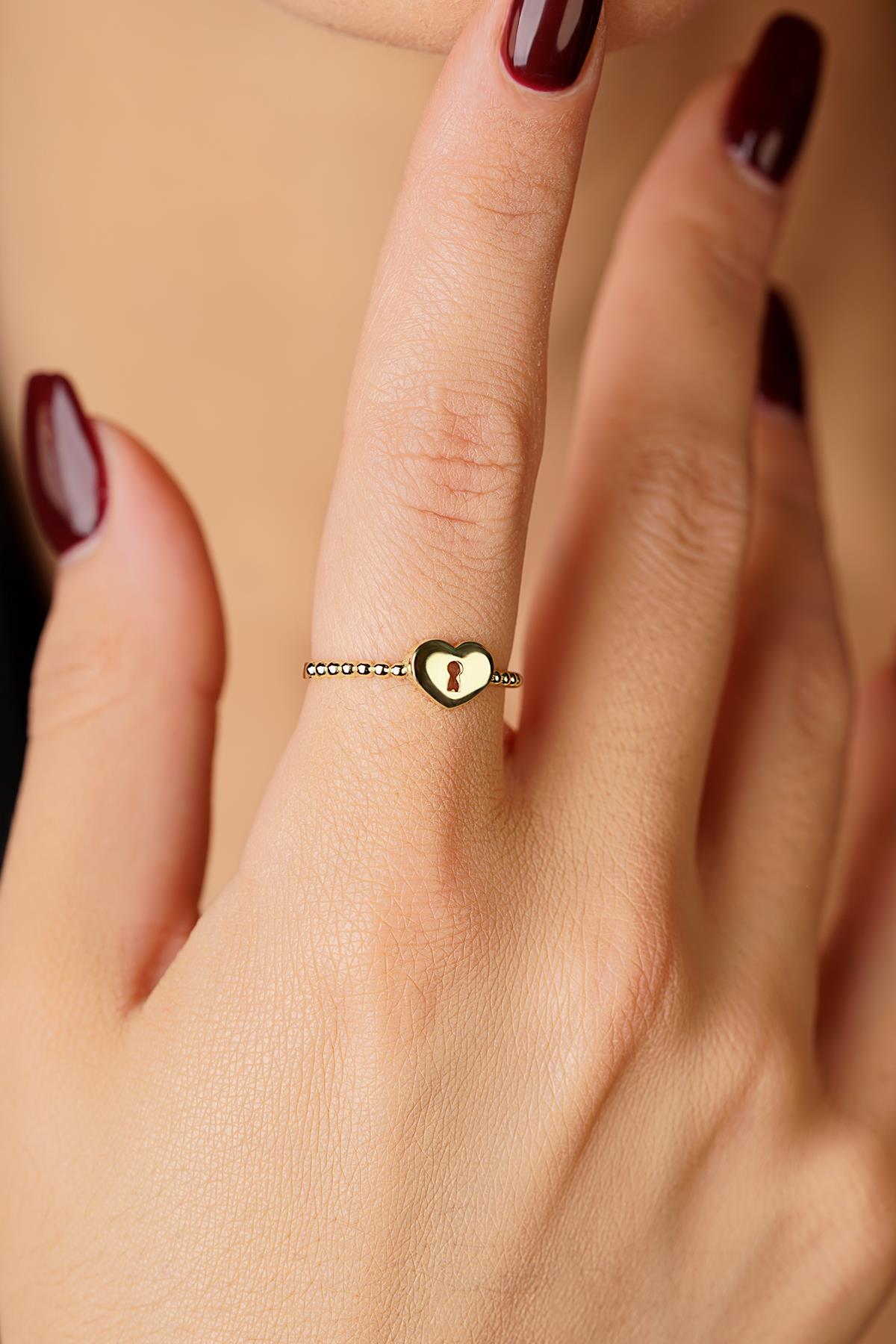 14K Gold Love Padlock Ring