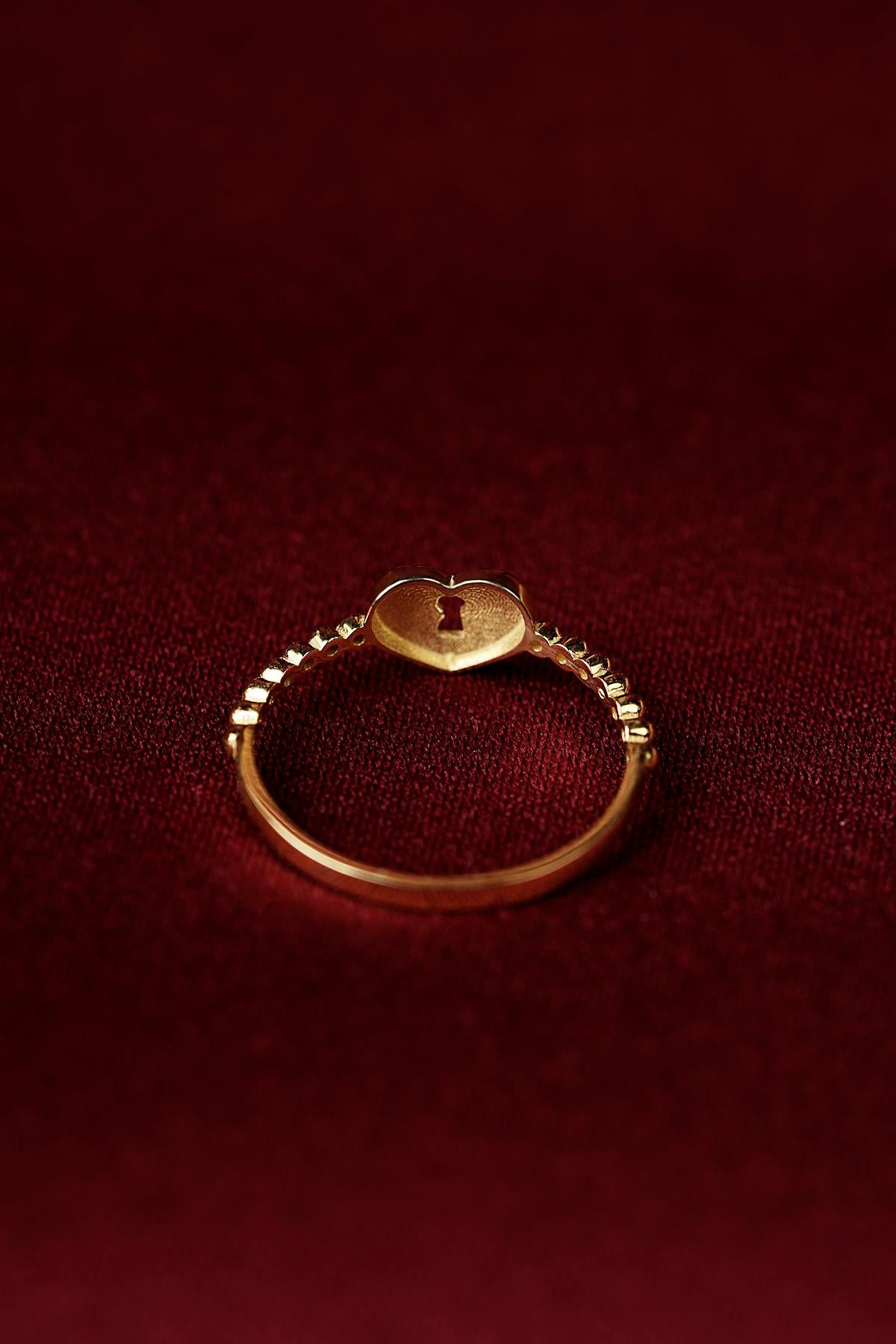 14K Gold Love Padlock Ring