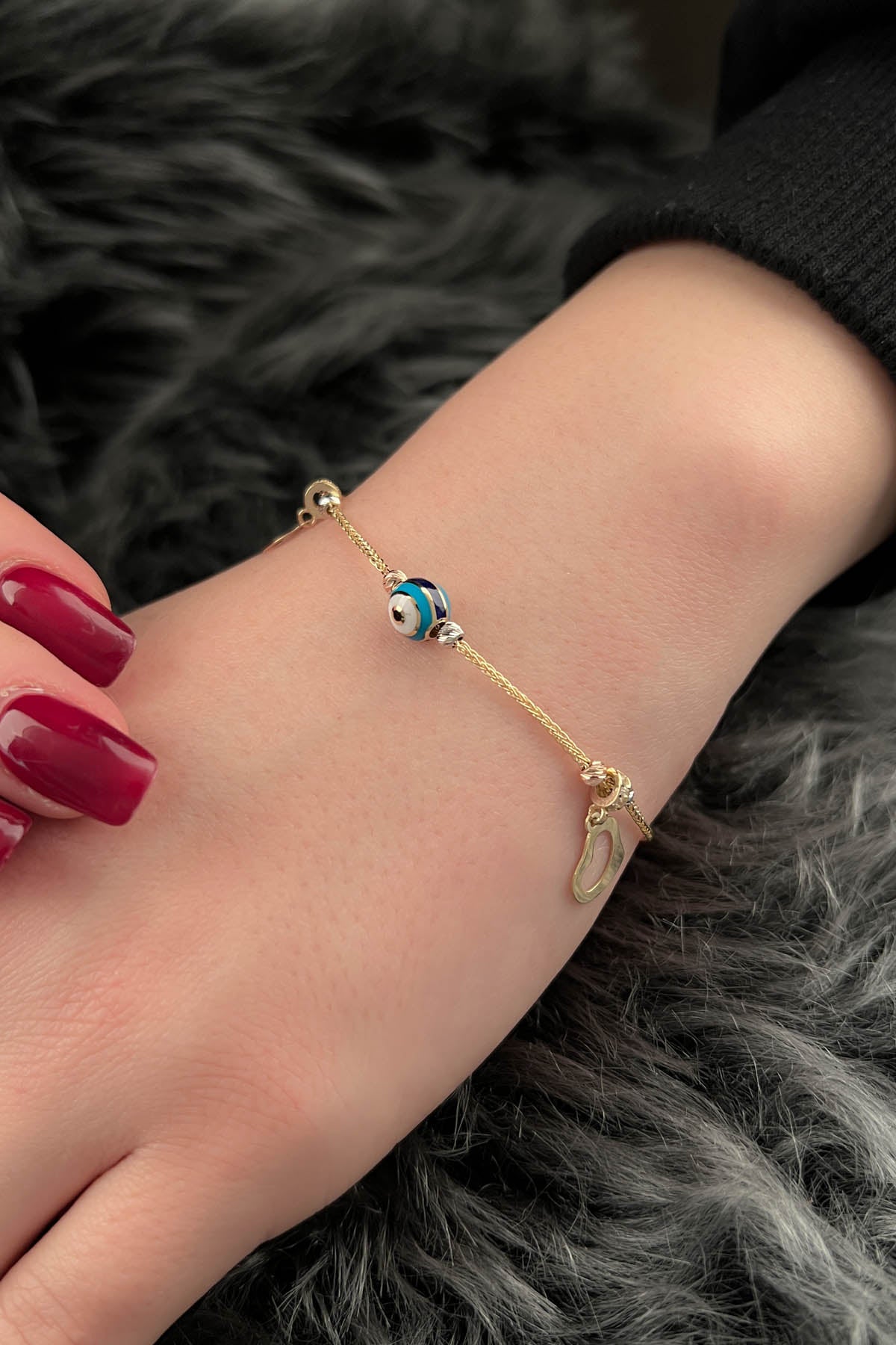 14K Gold Lucky Bracelet with Evil Eye Detail