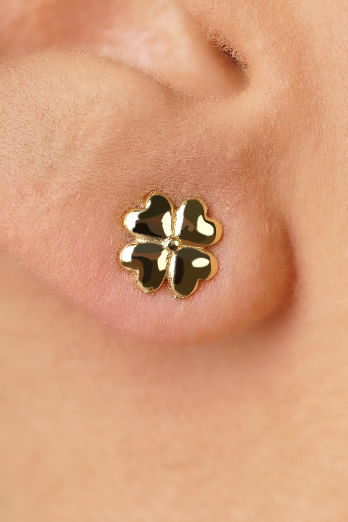 14K Gold Lucky Four Leaf Clover Studs