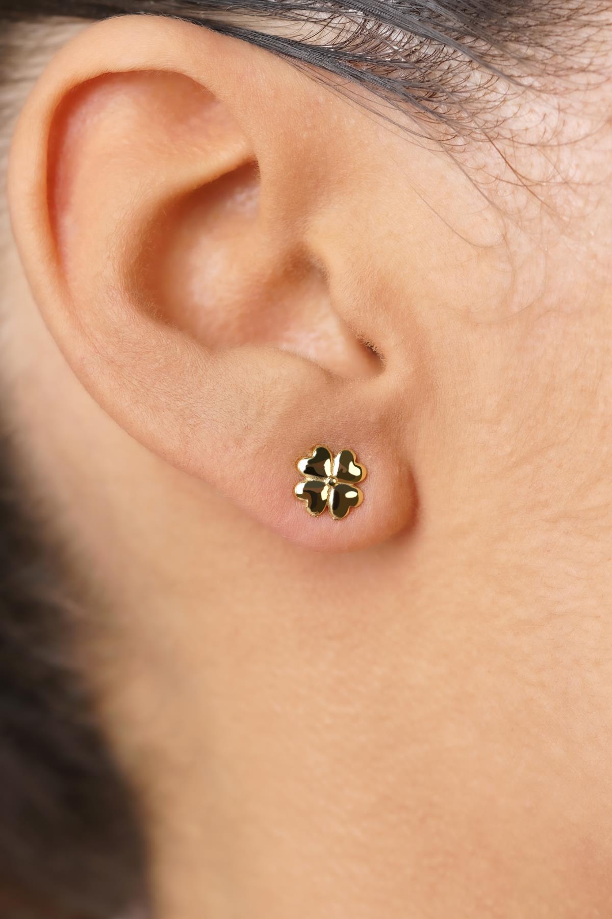 14K Gold Lucky Four Leaf Clover Studs