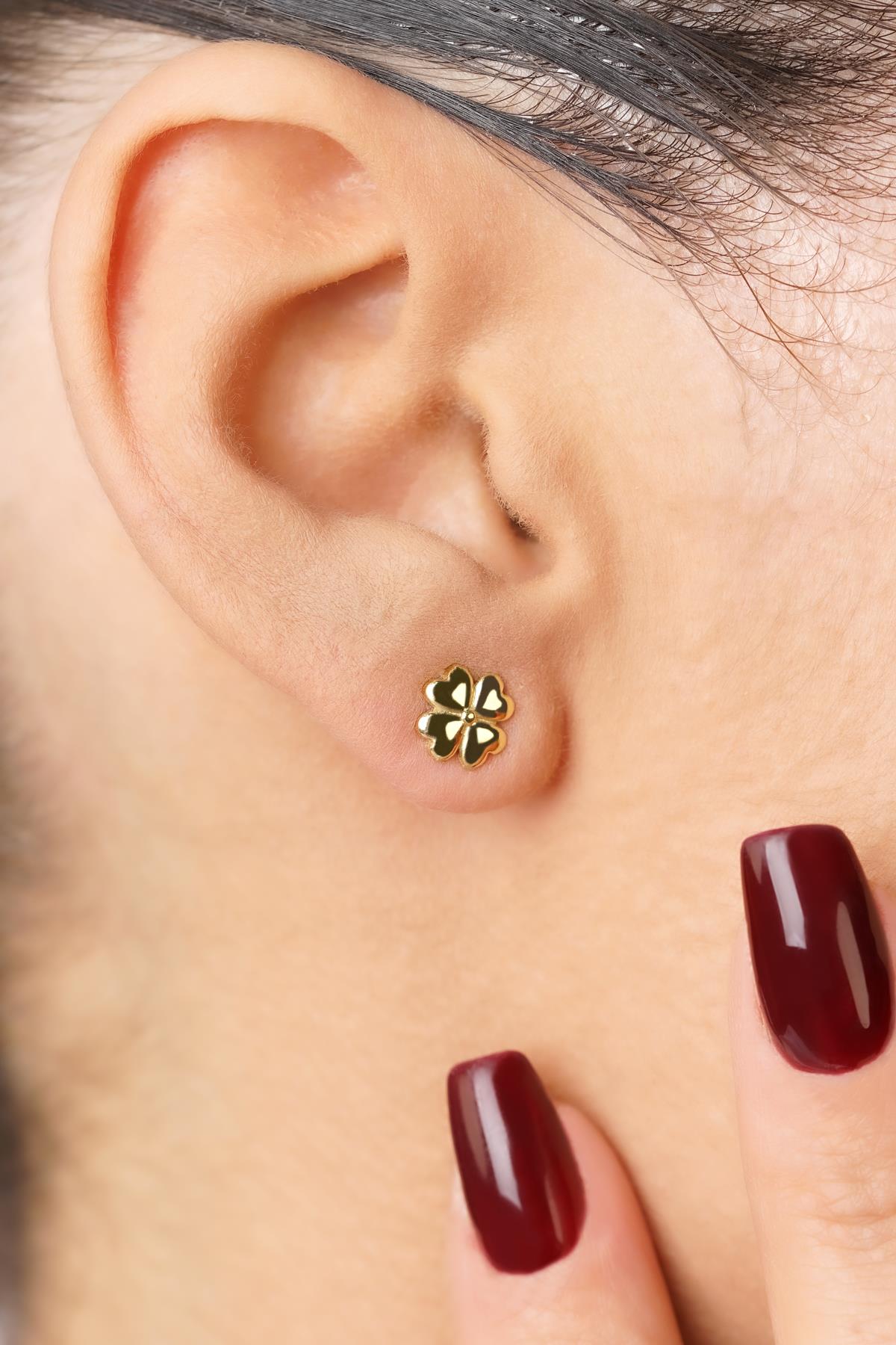14K Gold Lucky Four Leaf Clover Studs