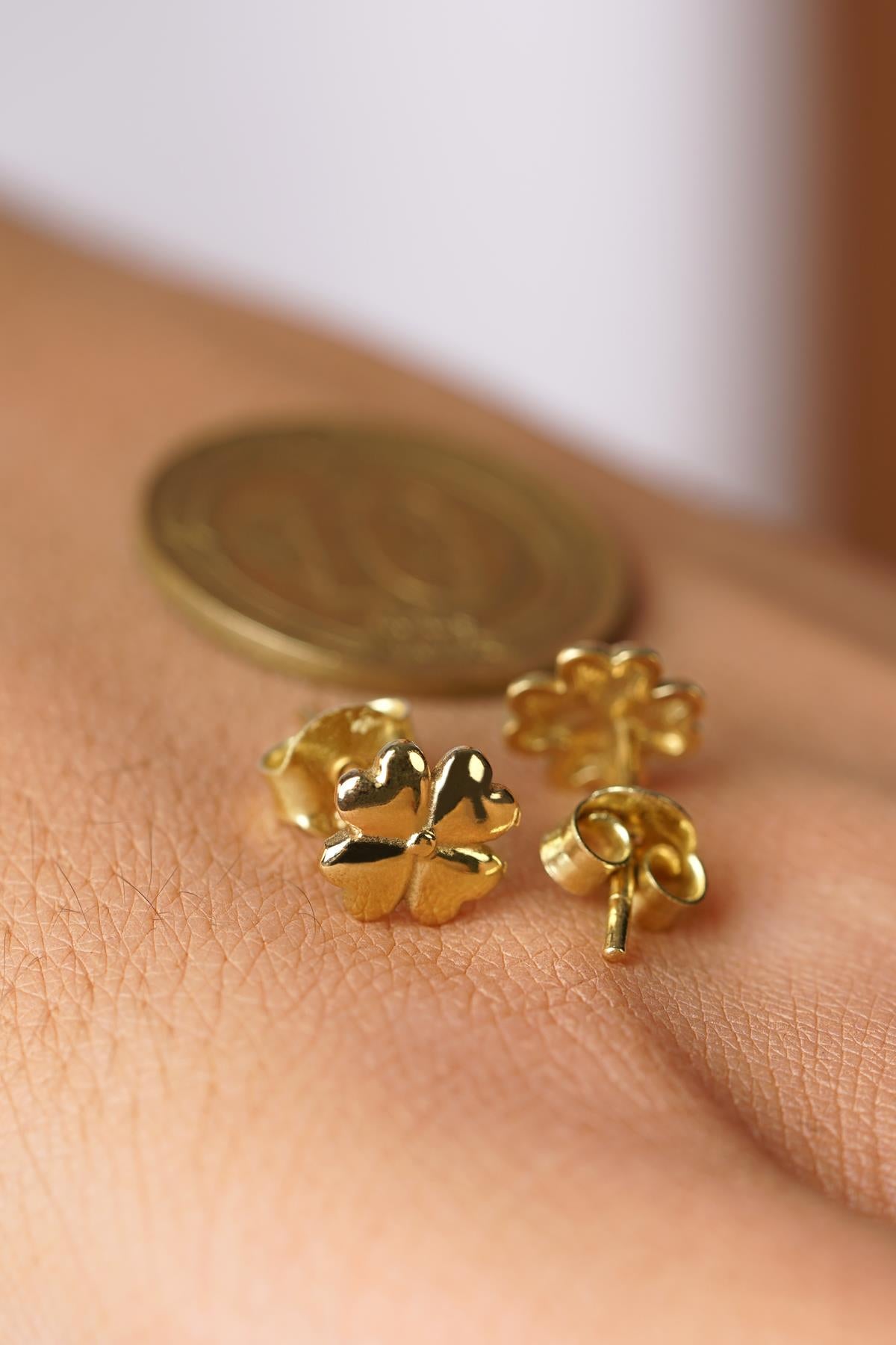 14K Gold Lucky Four Leaf Clover Studs