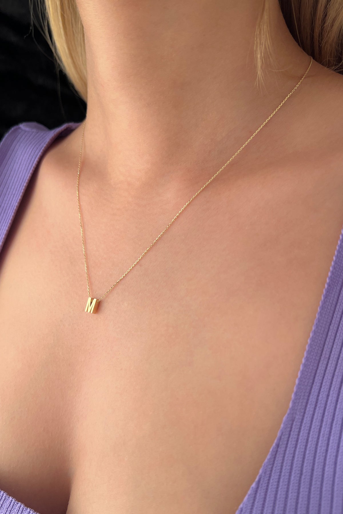 14K Gold M Initial Necklace