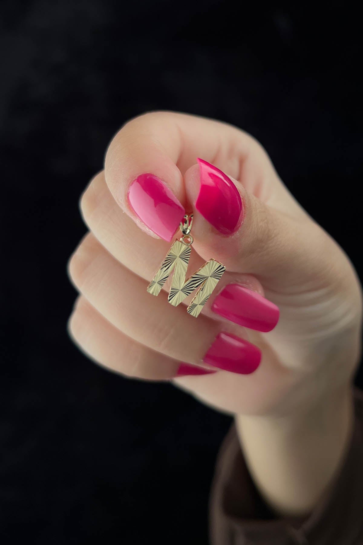 14K Gold M Letter Mini Shine Pendant