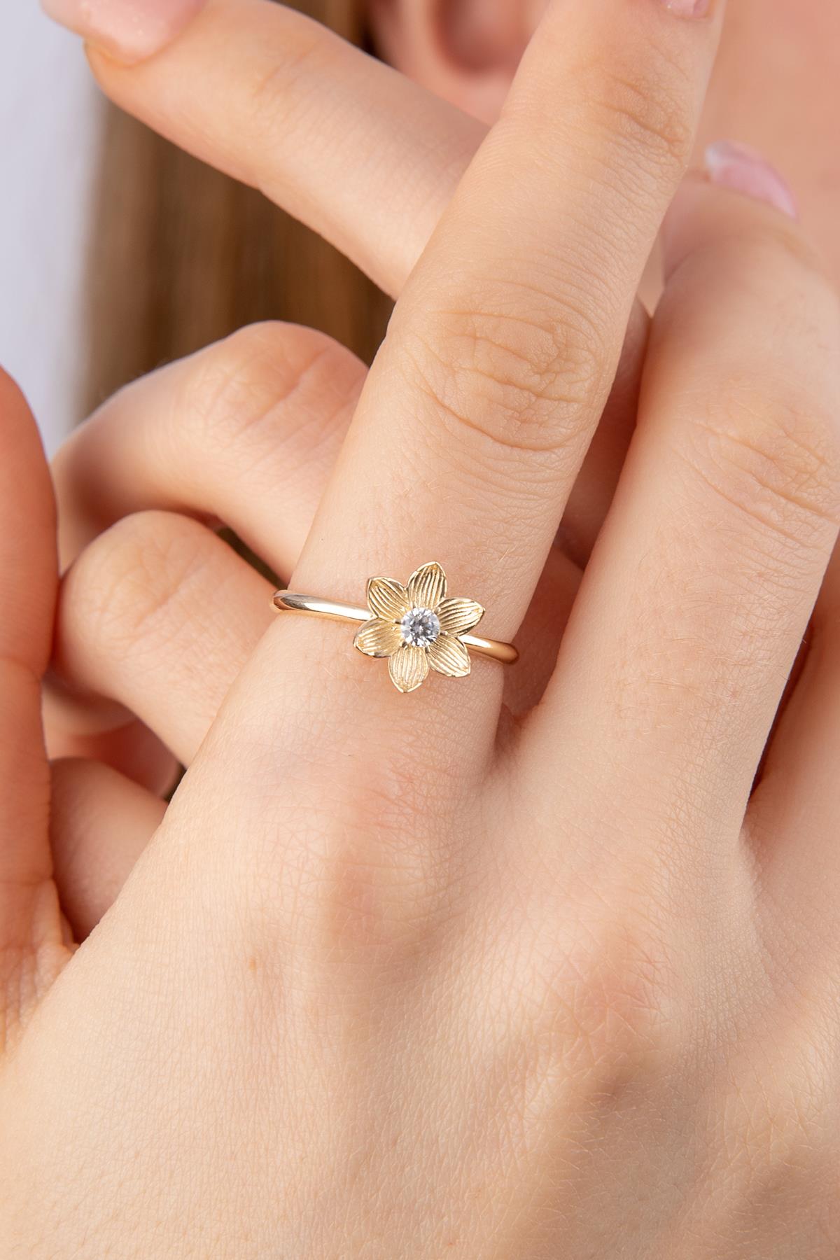 14K Gold Magnolia Rose Ring