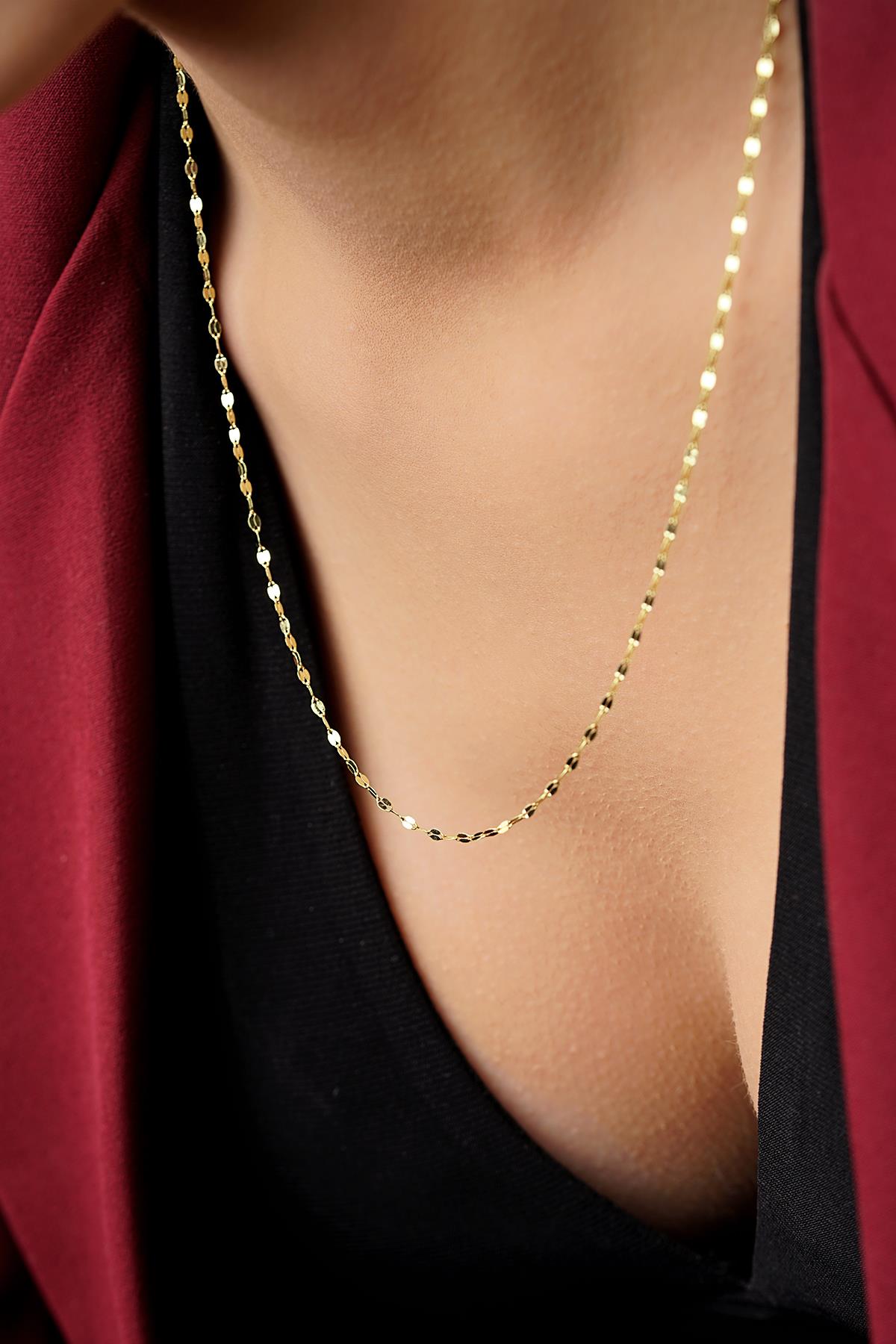 14K Gold Medium Size Mirror Necklace 0.068 inch