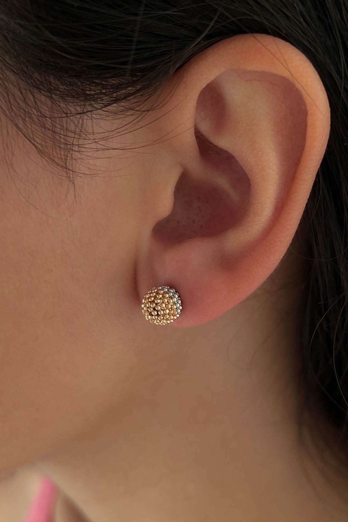 14K Gold Medium Size Stud Tricolor Mars Earrings