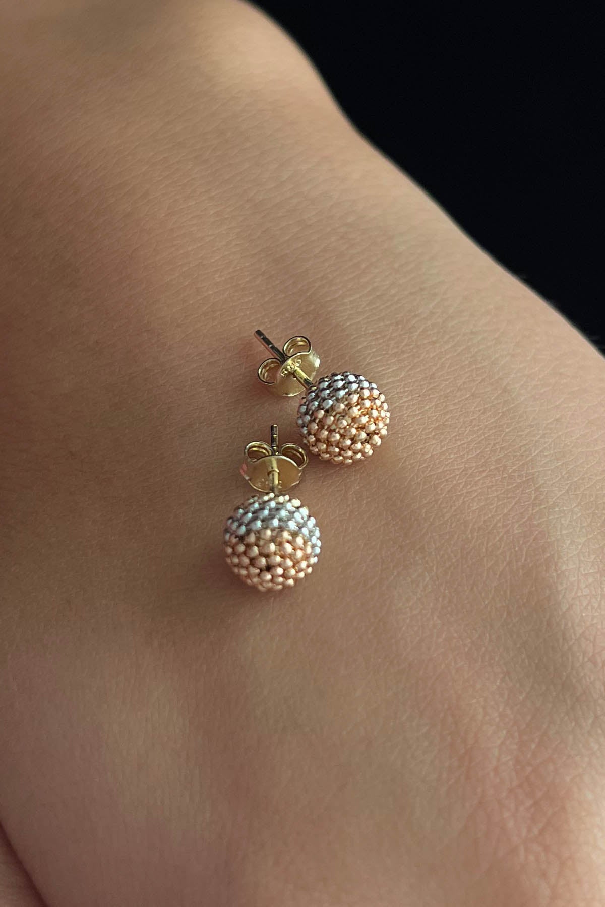 14K Gold Medium Size Stud Tricolor Mars Earrings