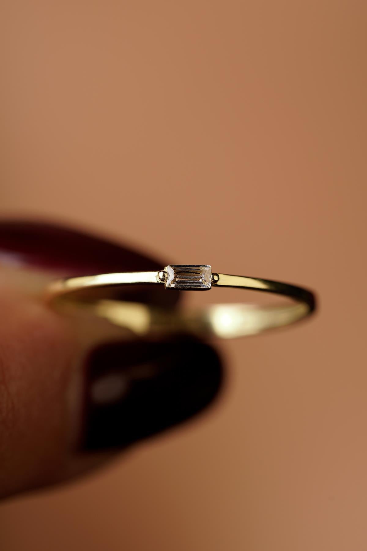 14K Gold Mini Baguette Ring