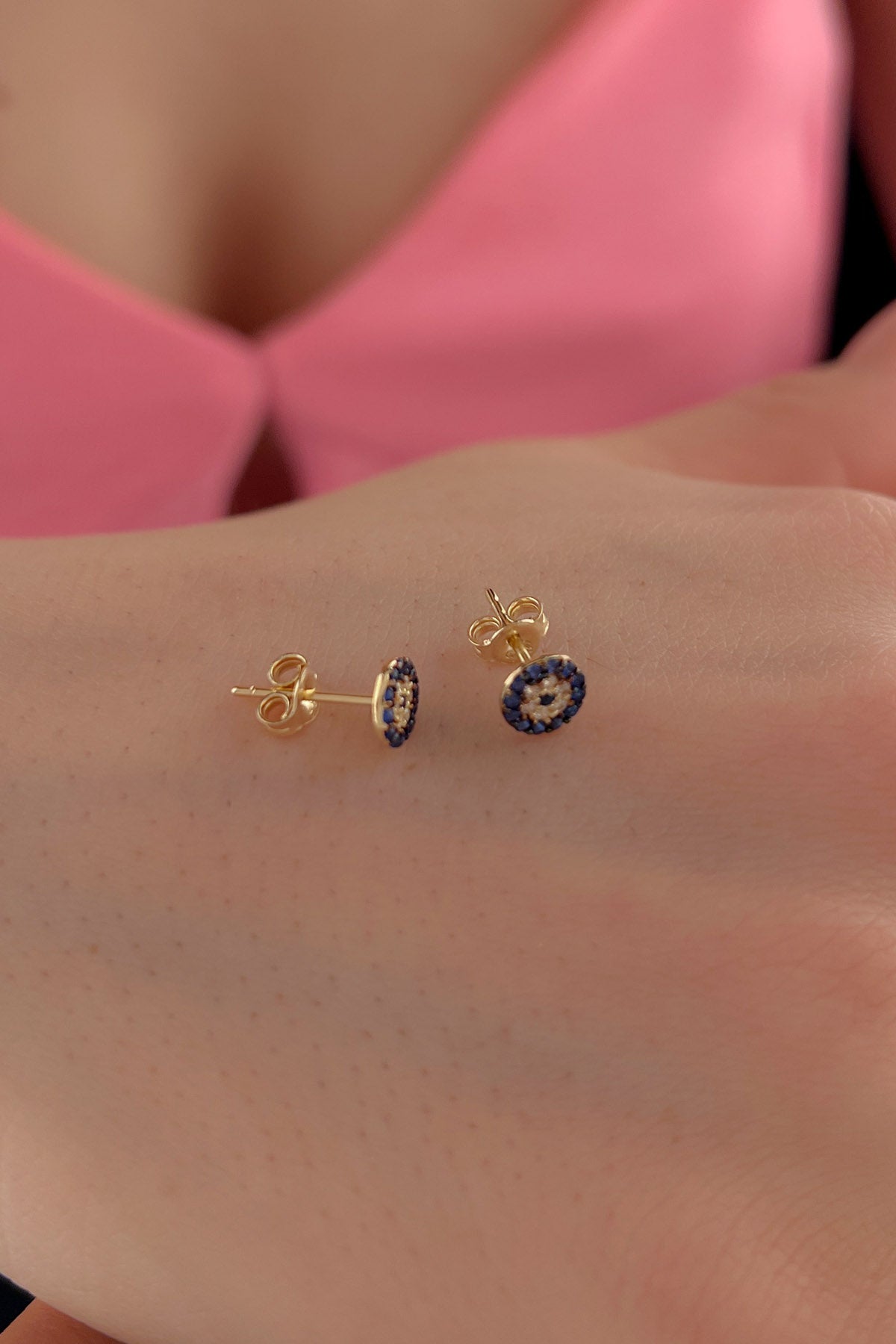 14K Gold Mini Evil Eye Earrings