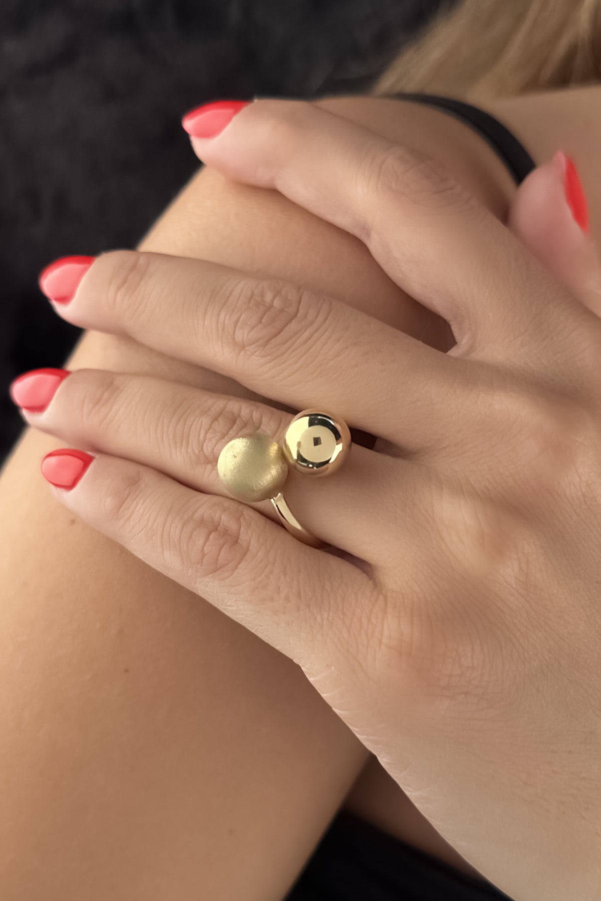 14K Gold Minimalist Double Bead Euro Ball Ring