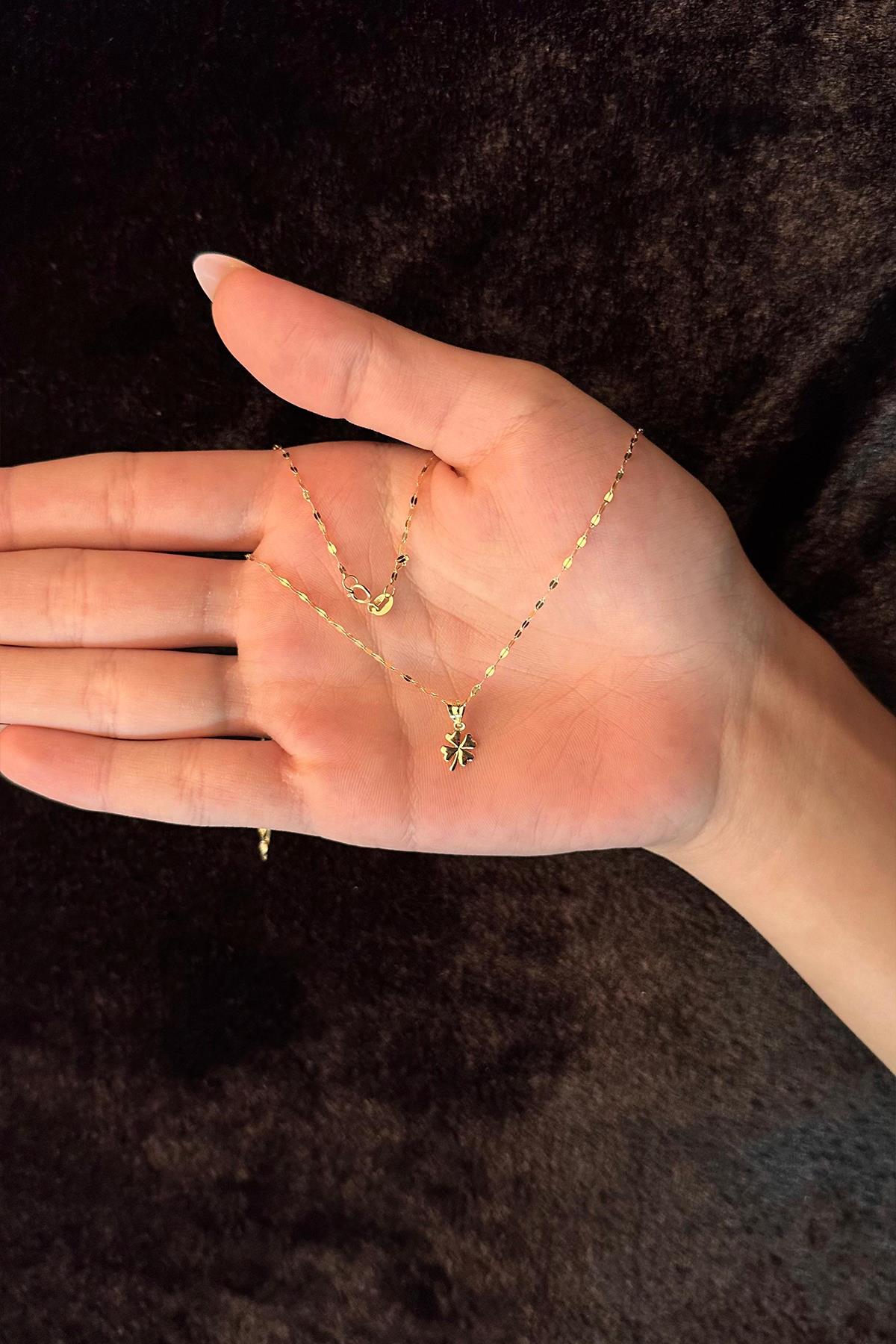 14K Gold Mirror Chain Clover Necklace