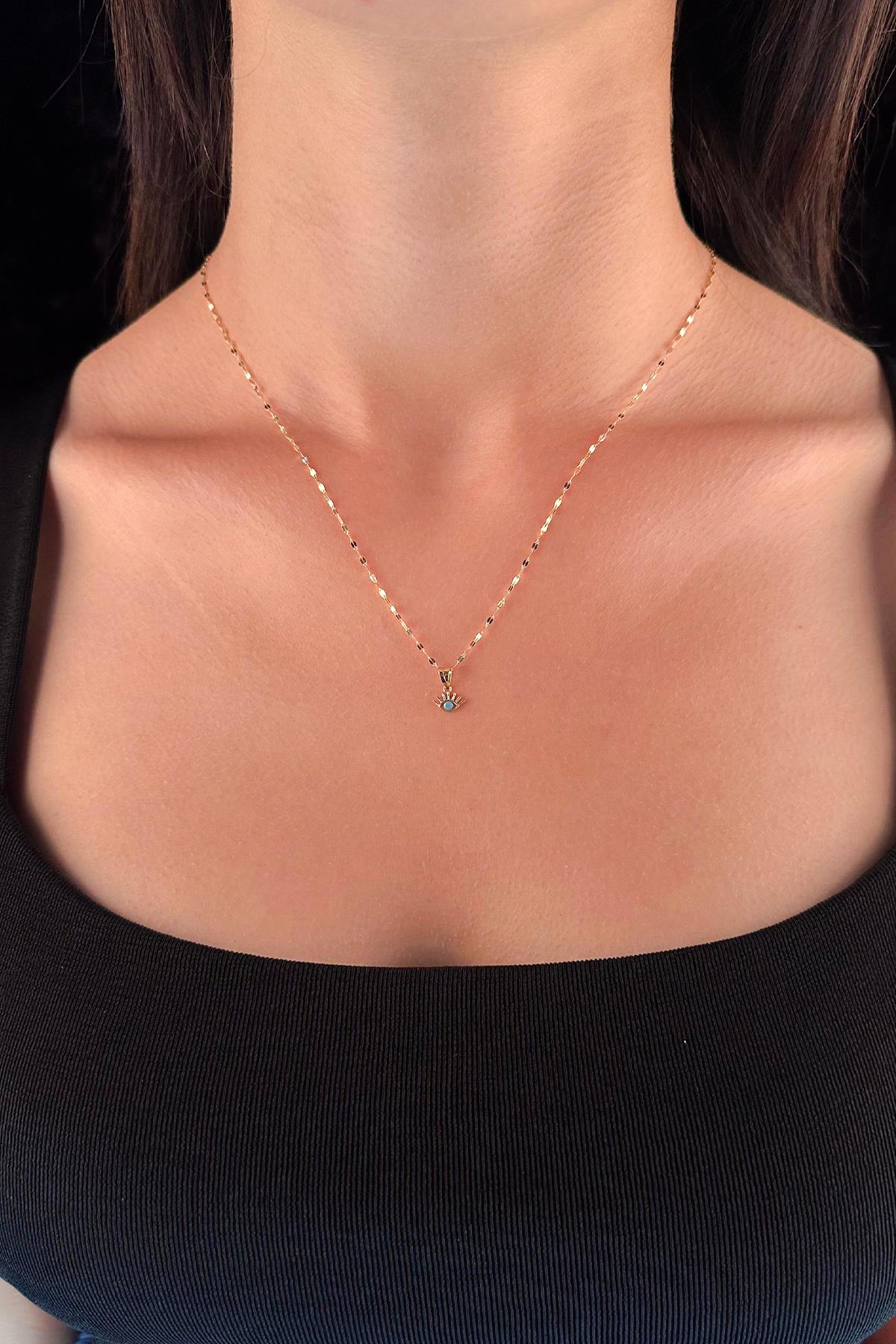 14K Gold Mirror Chain Evil Eye Necklace