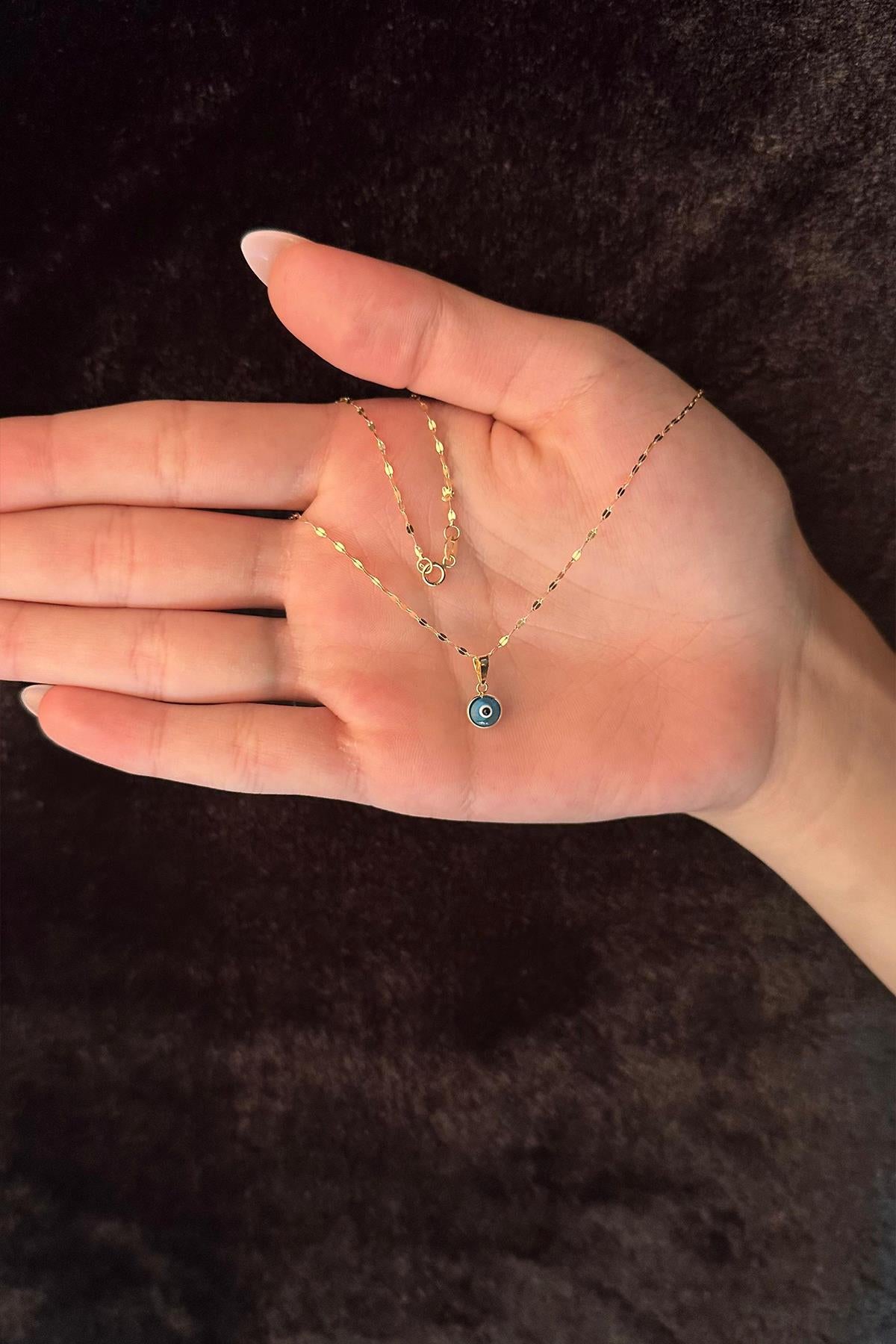 14K Gold Mirror Chain Evil Eye Necklace