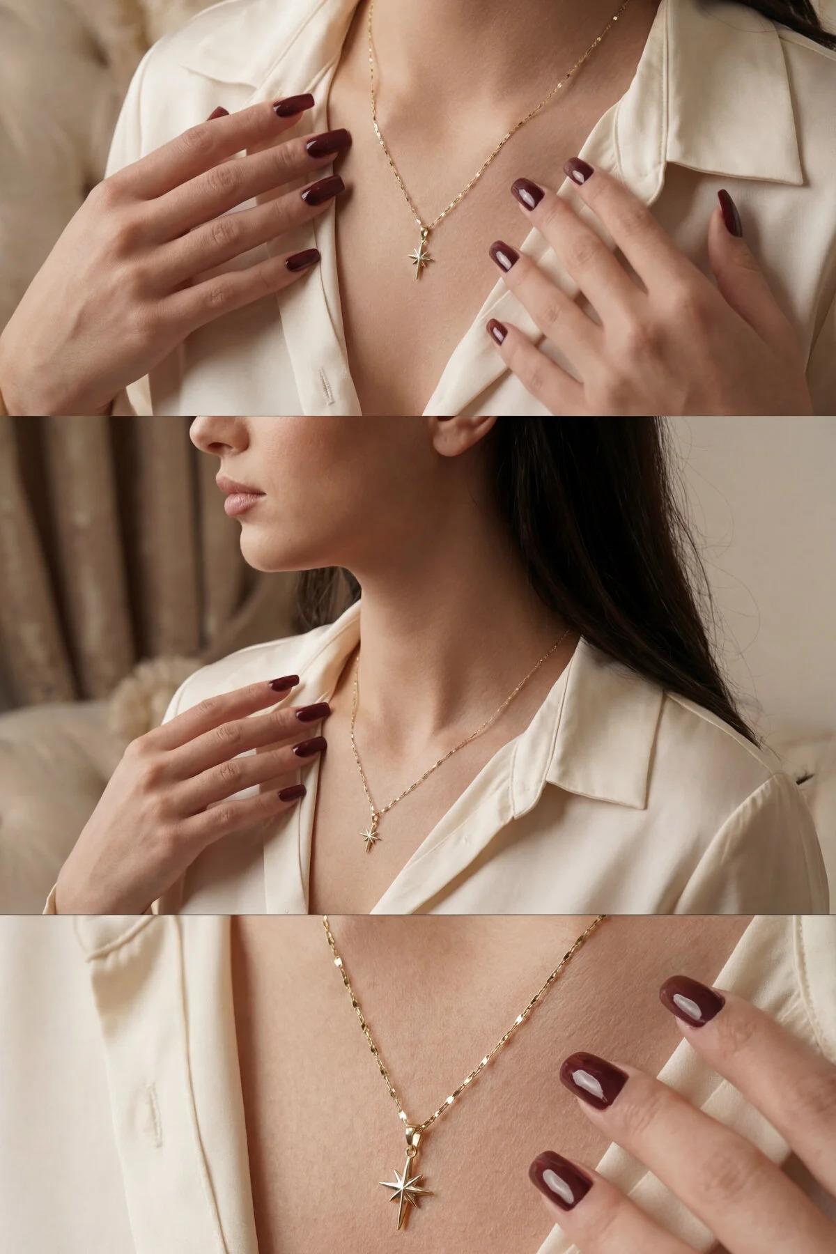 14K Gold Mirror Chain North Star Necklace