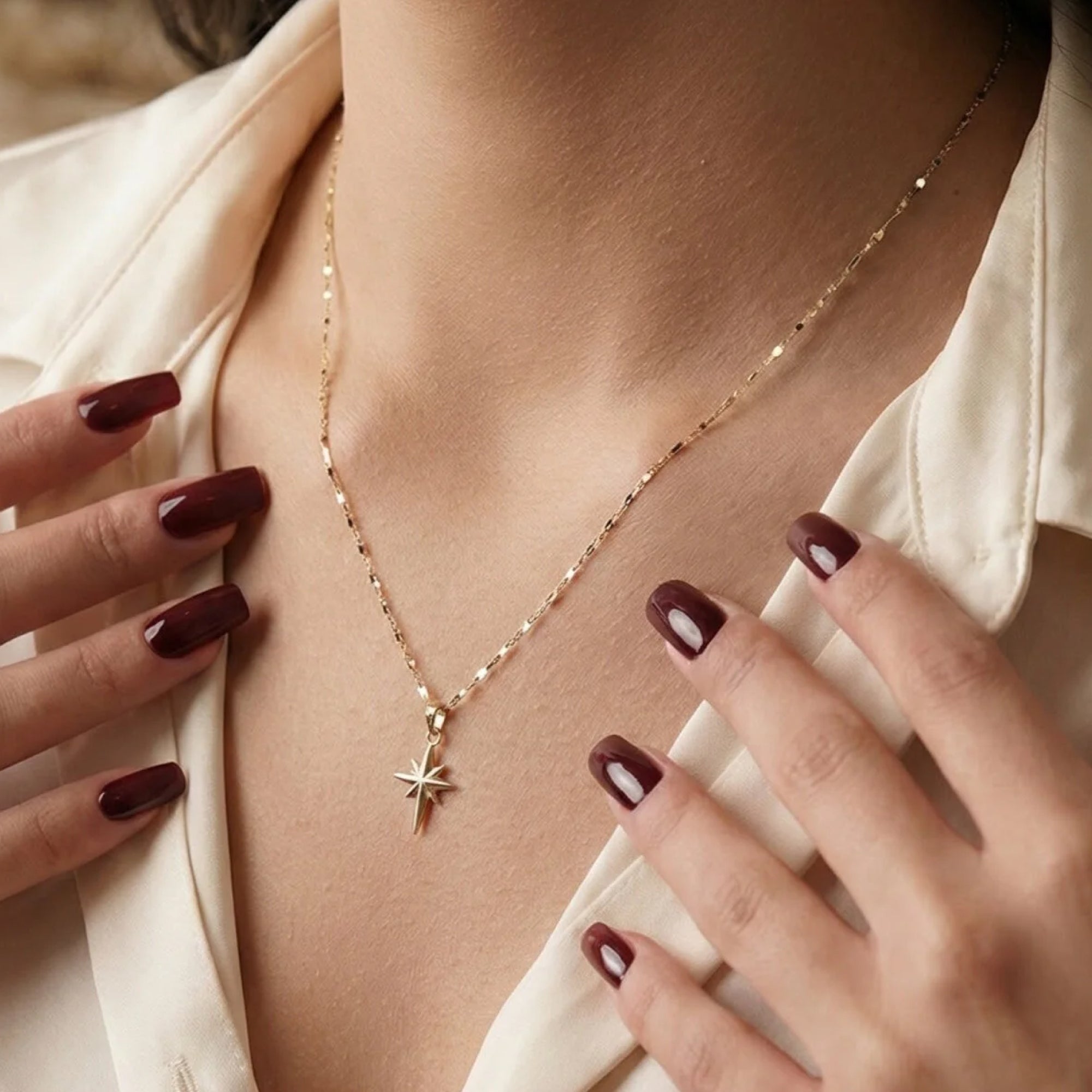 14K Gold Mirror Chain North Star Necklace