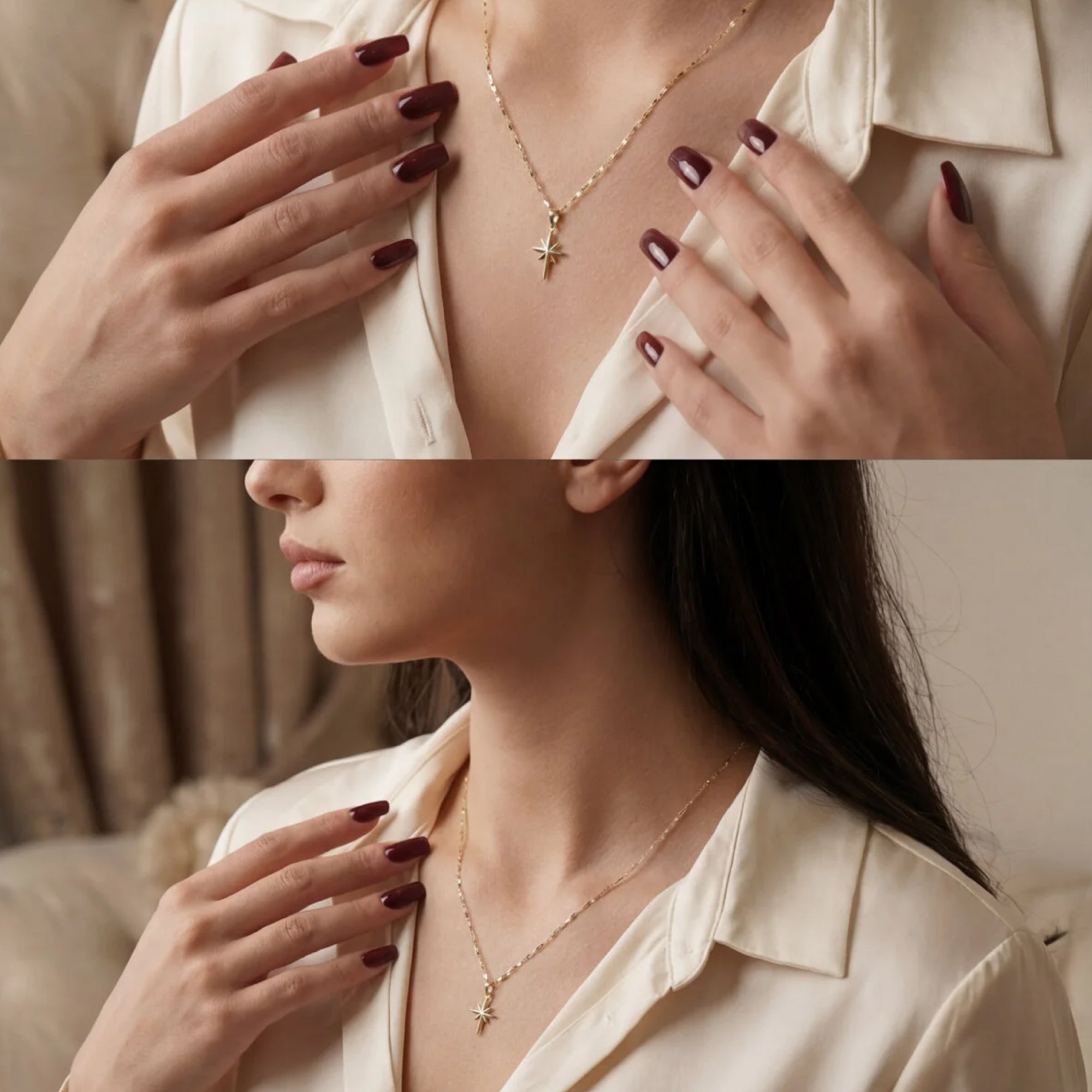 14K Gold Mirror Chain North Star Necklace