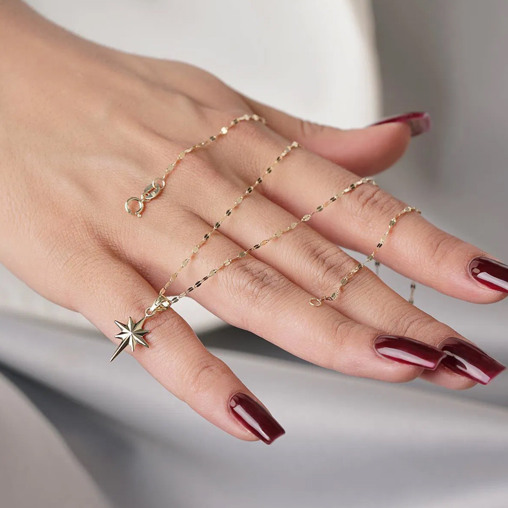 14K Gold Mirror Chain North Star Necklace