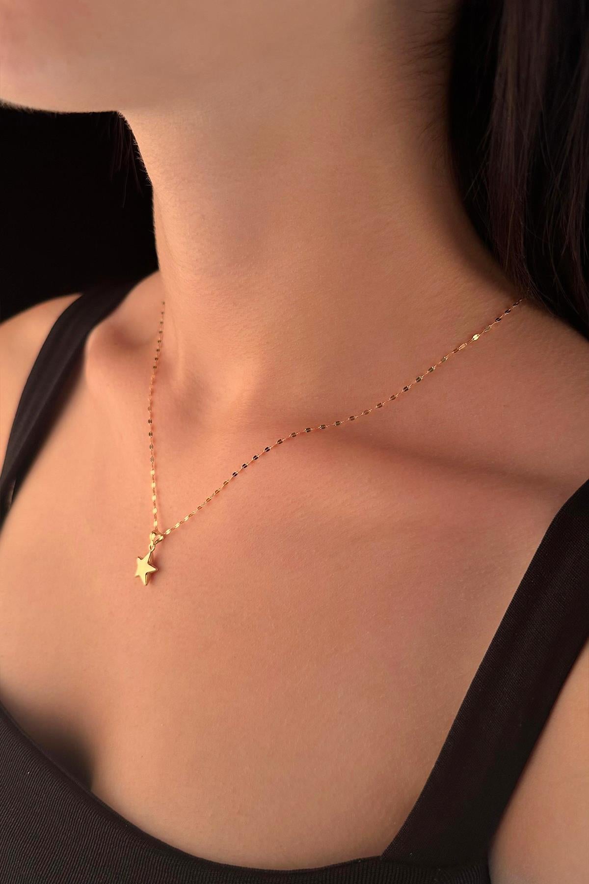 14K Gold Mirror Chain Puffy Star Necklace