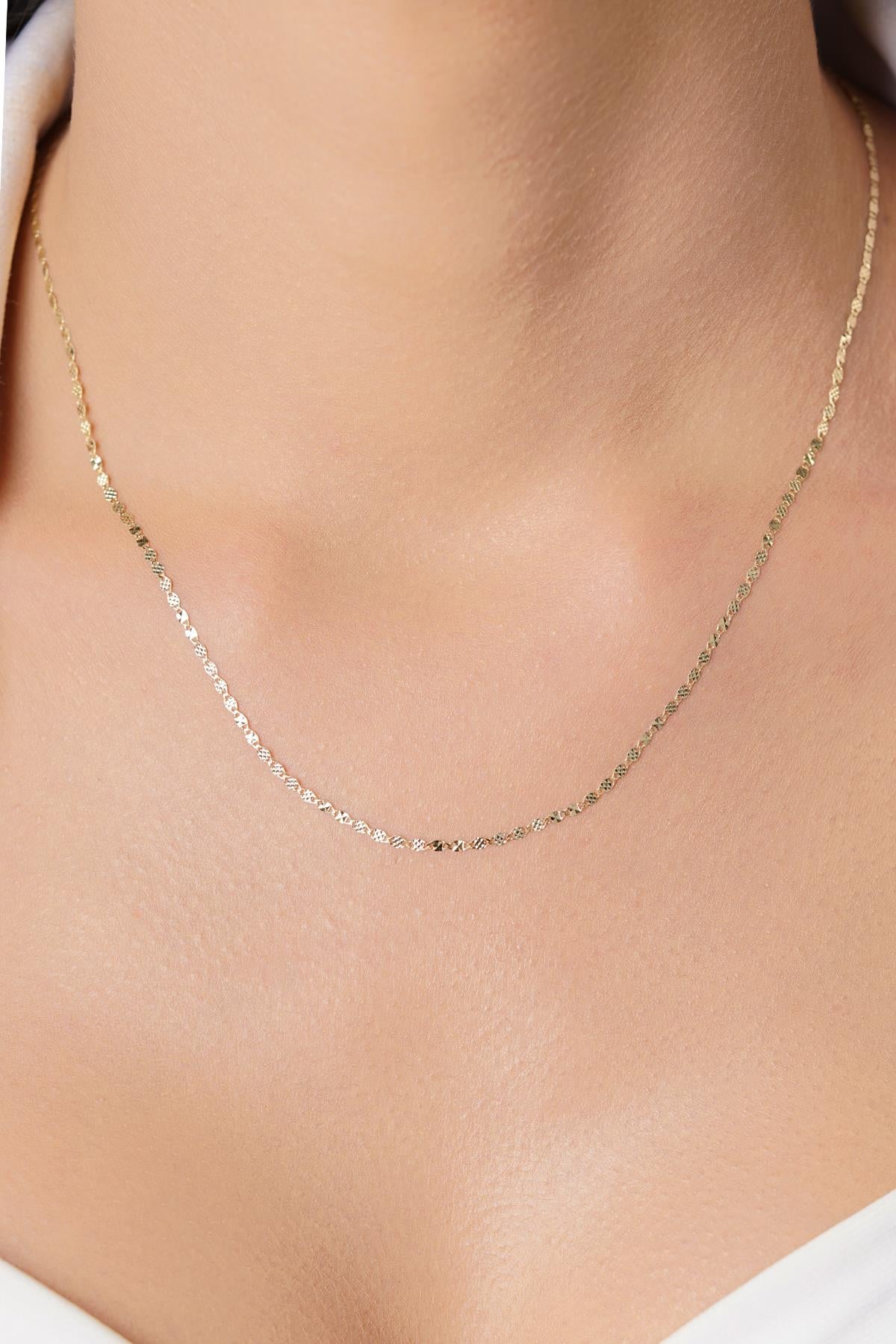 14K Gold Mirror Link Mariner Chain