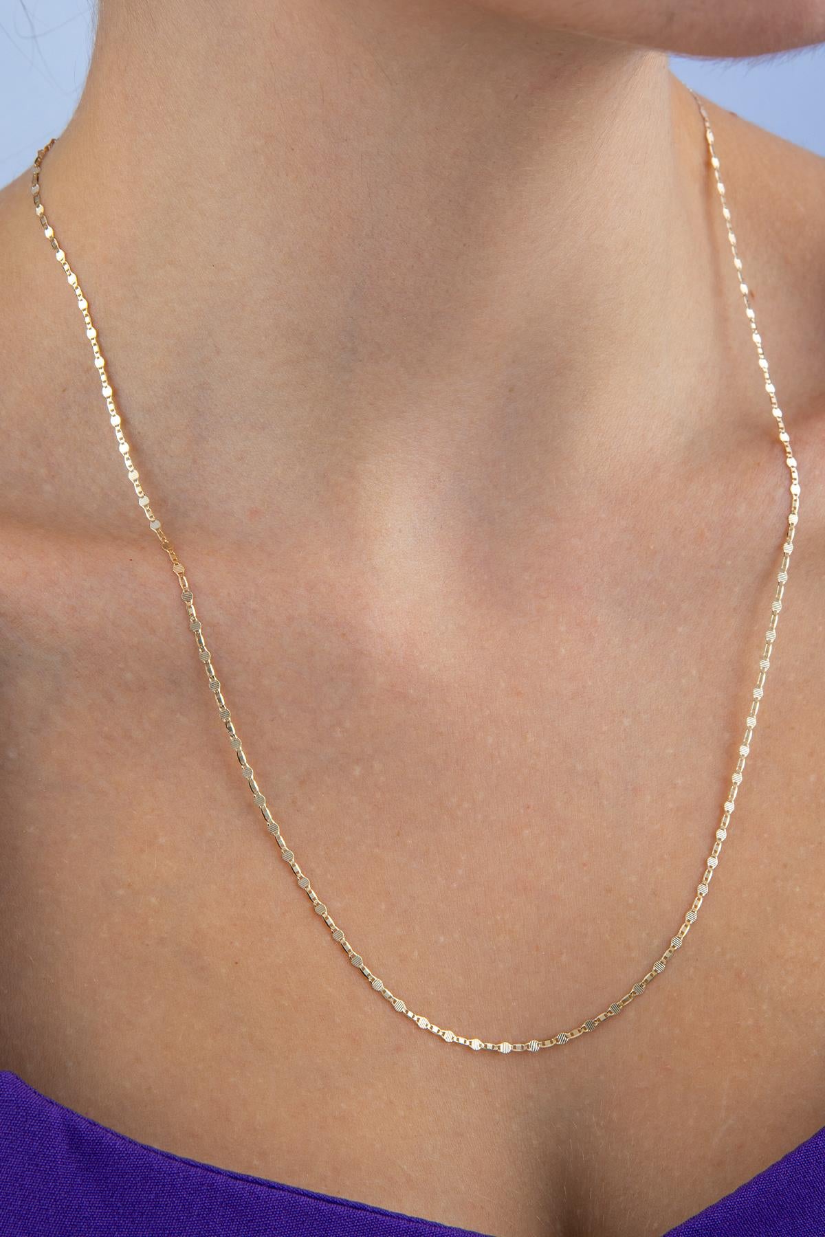 14K Gold Mirror Link Mariner Chain