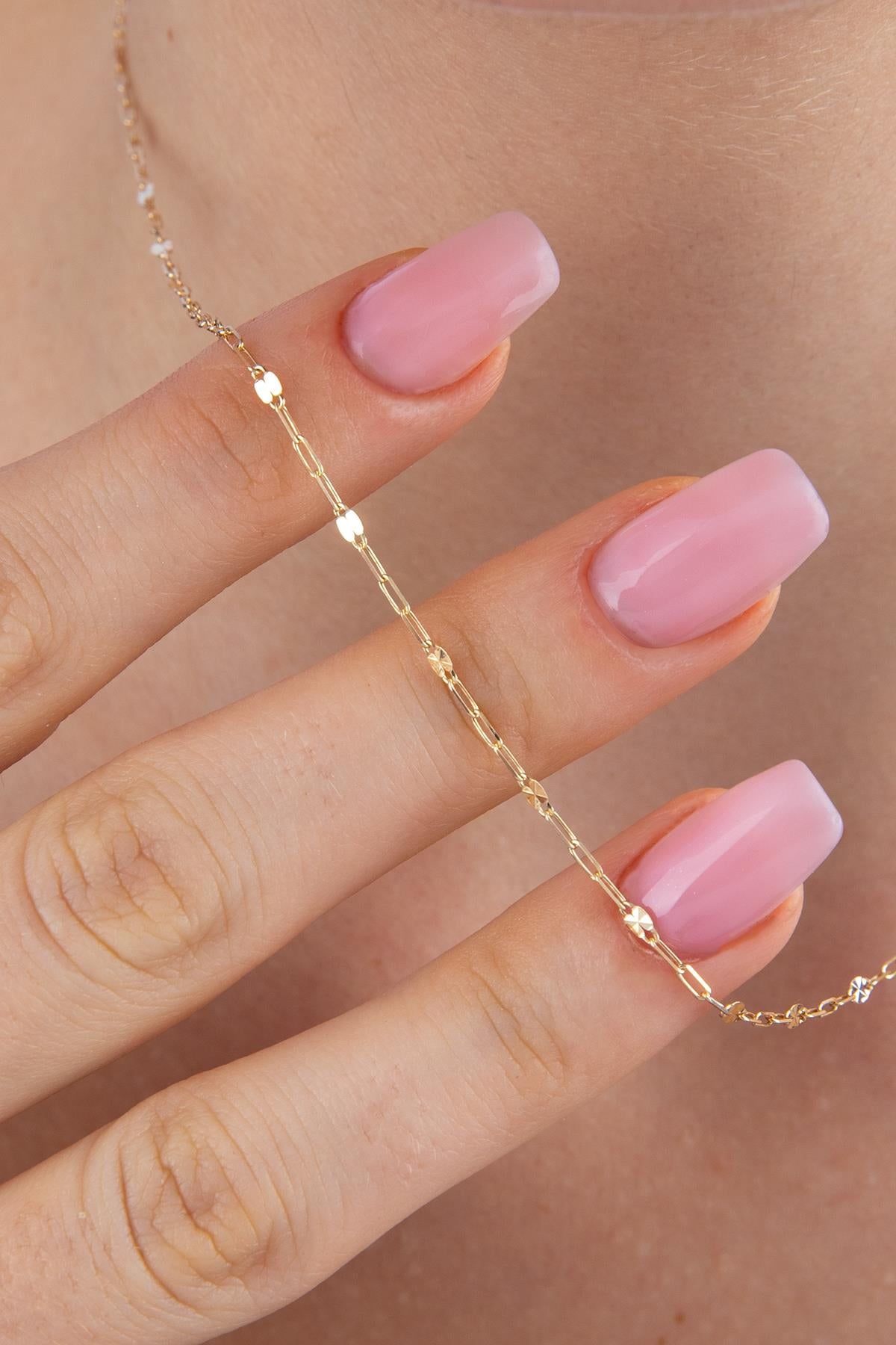 14K Gold Mirror Link Paperclip Chain