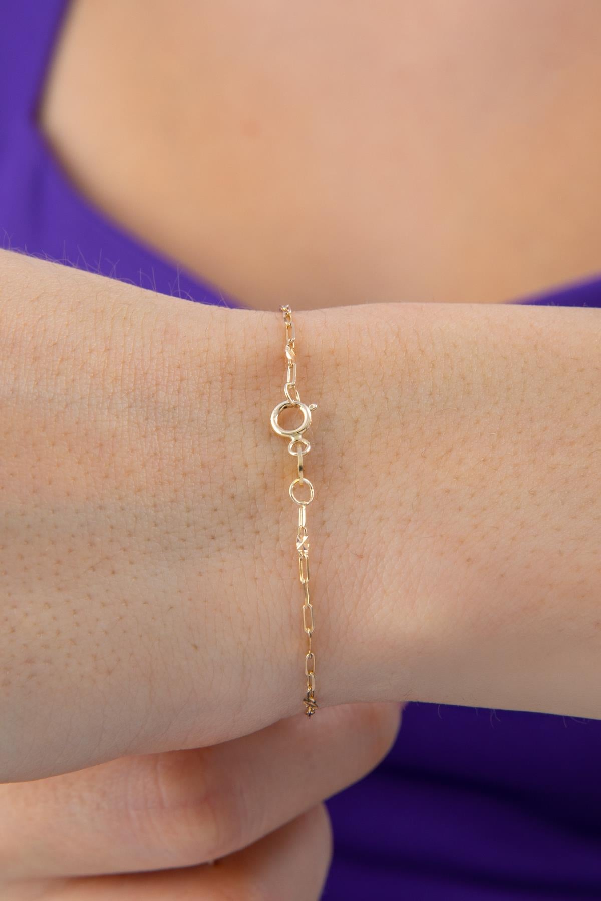 14K Gold Mirror Paperclip Bracelet